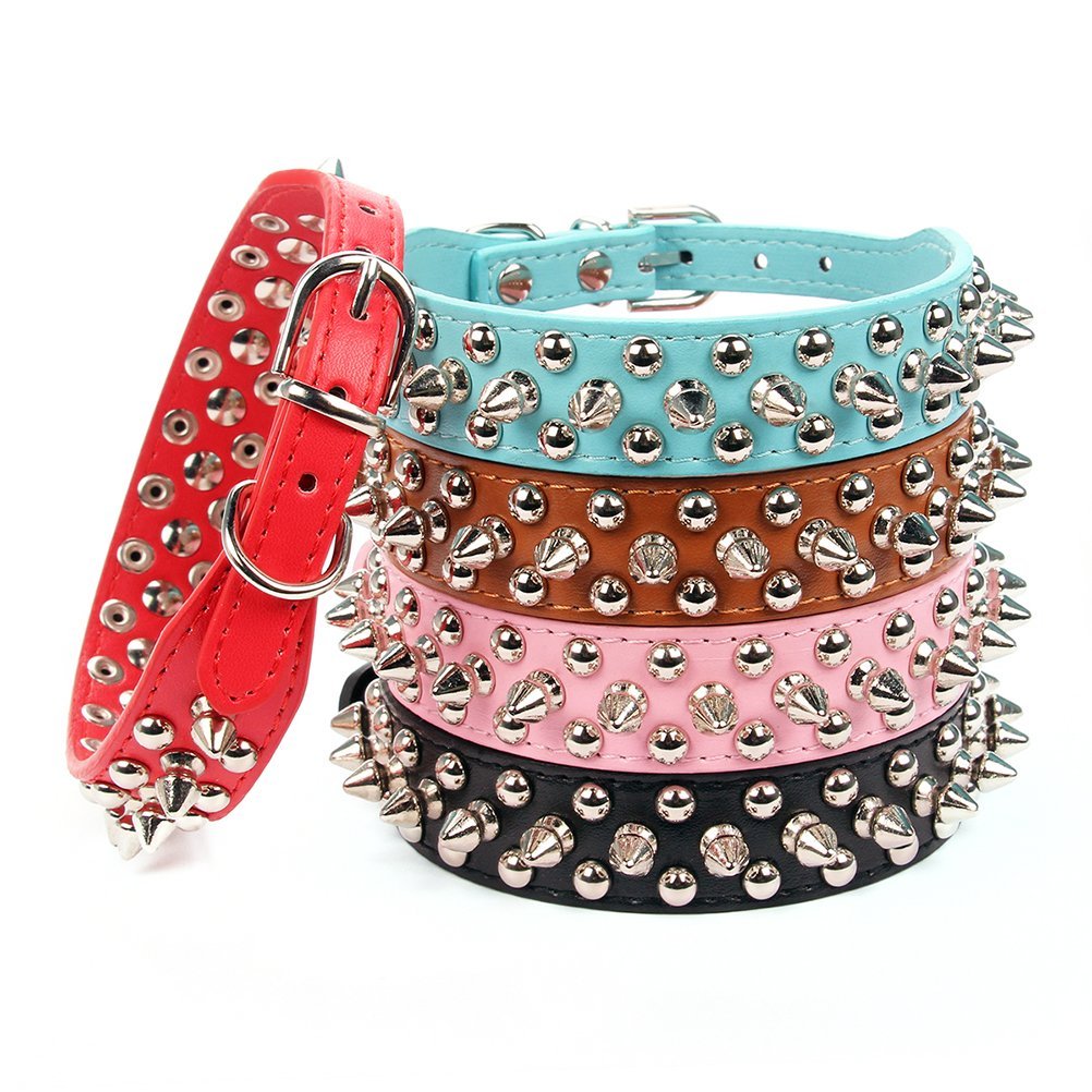 Aolove Mushrooms Spiked Rivet Studded Adjustable Pu Leather Pet Collars For Cats Puppy Dogs (Small, Blue)