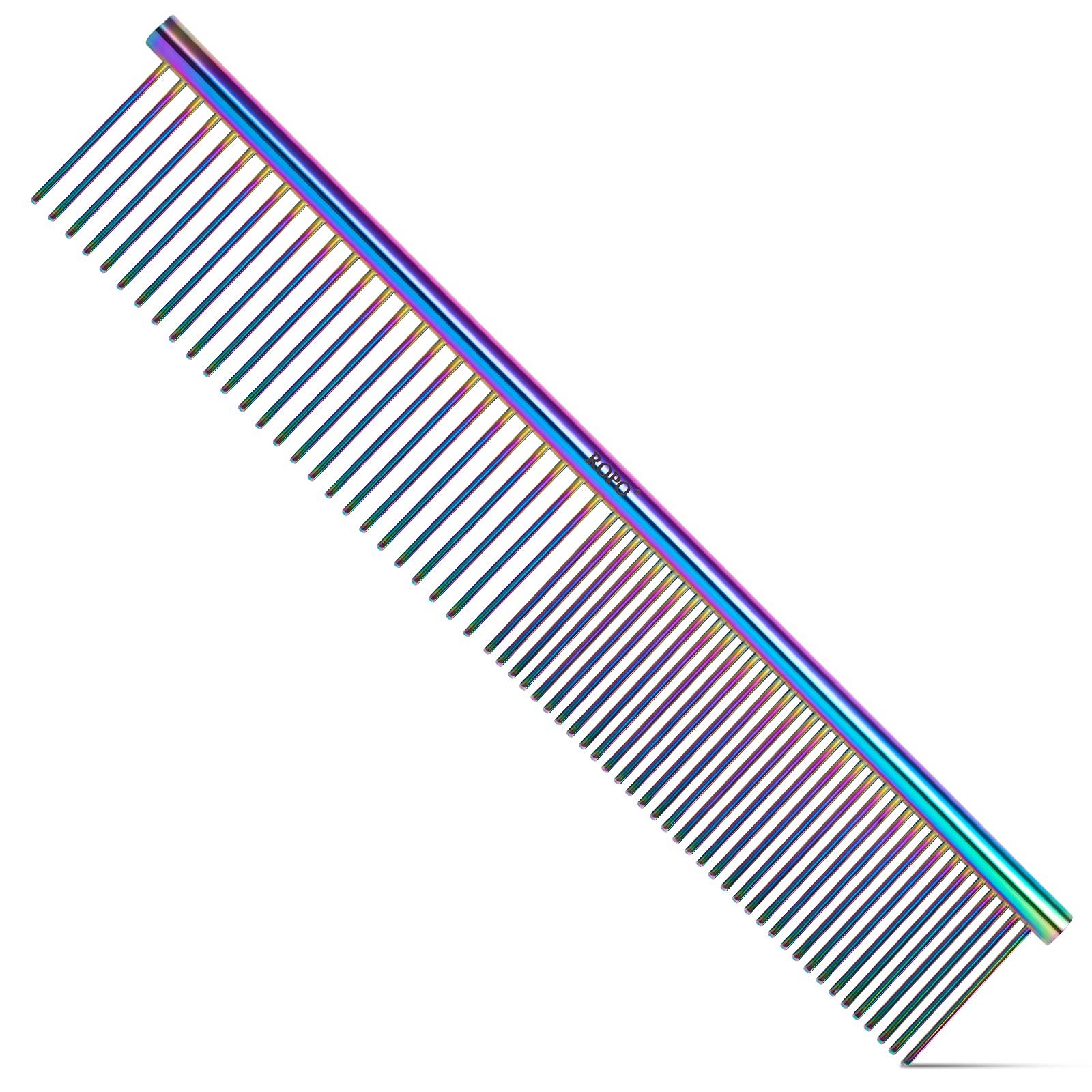 Ropo Dog Comb For Removing Matted Fur - Pet Dematting Comb With Rounded Teeth And Non-Slip Grip Handle - Prevents Knots And Mats