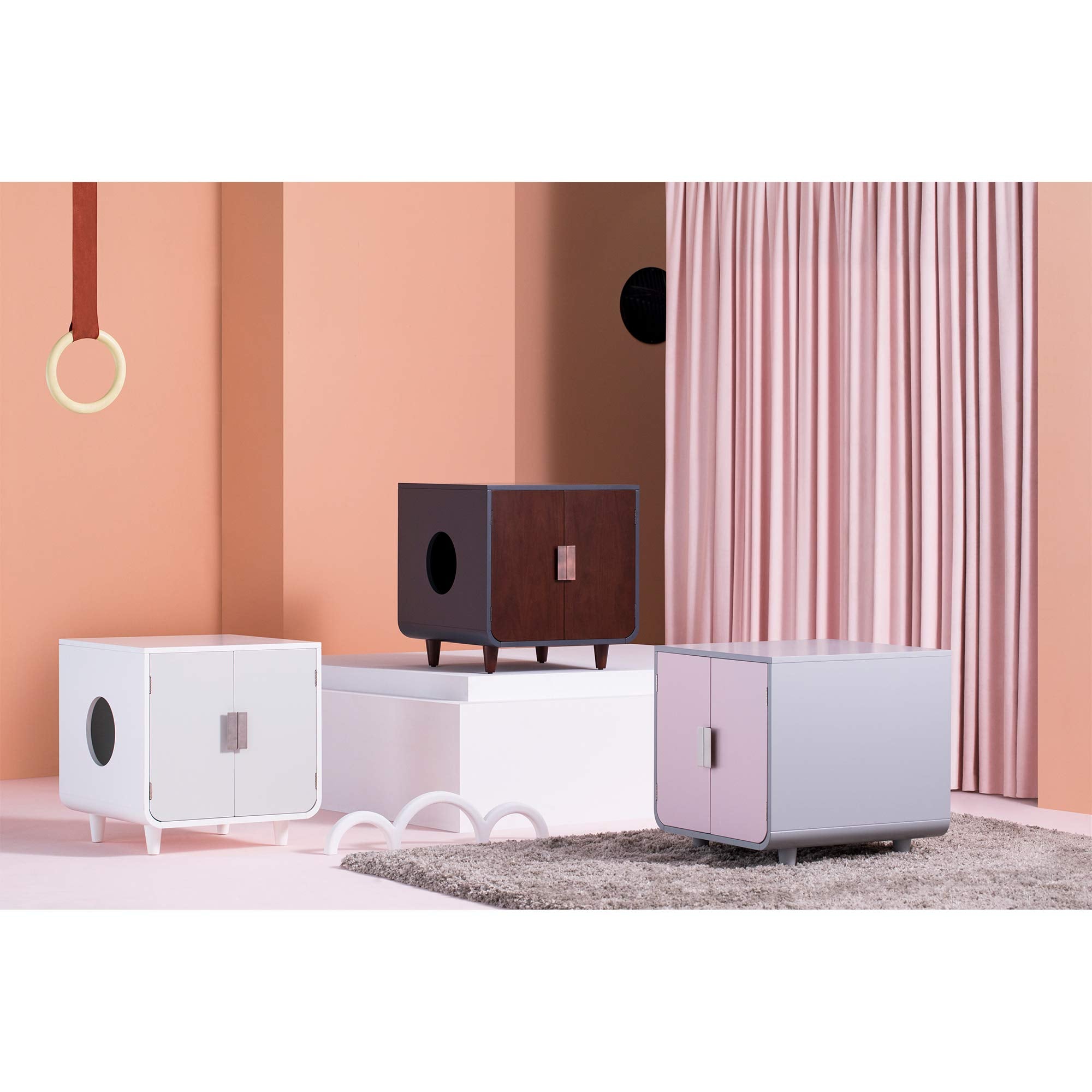 Teamson Pets Staart Dyad Cat Litter Box Enclosure - Solid Wood, Alpine White, One Size, Model ST-K100020