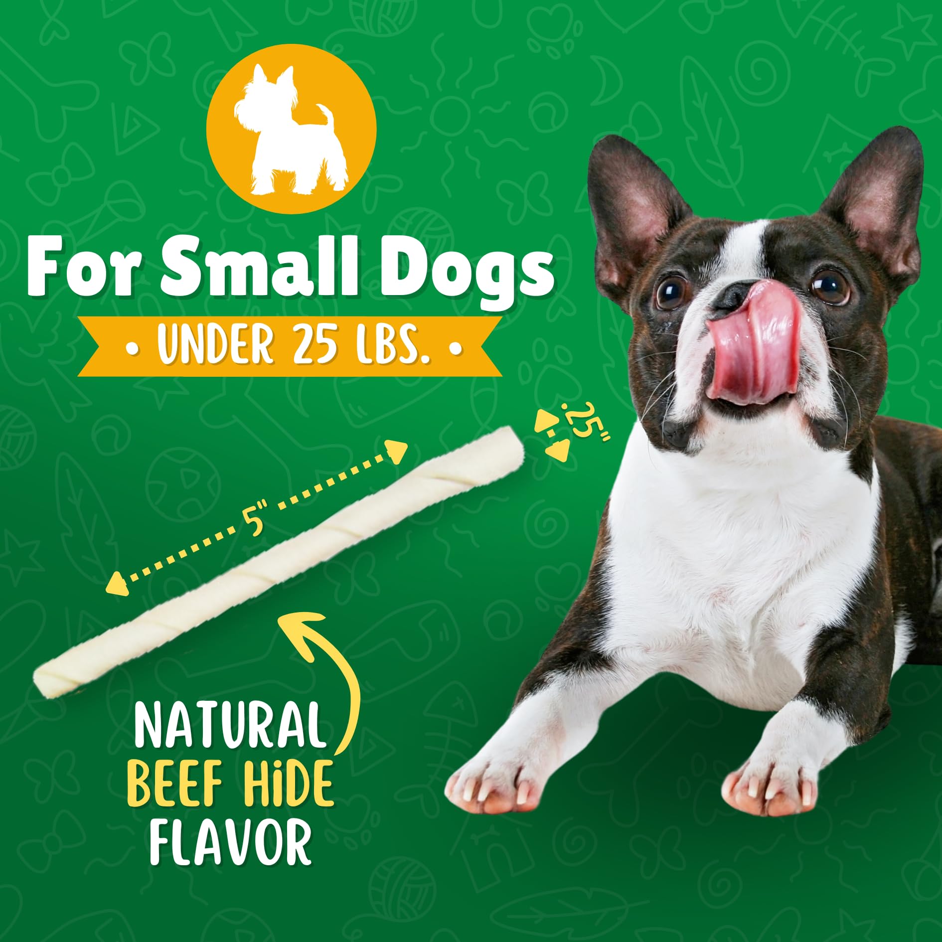 Natural Rawhide Twist Sticks Dog Treats - 60ct. Premium Rawhide Chew Sticks - Long Lasting Chews for Small Dogs and Puppy Treats