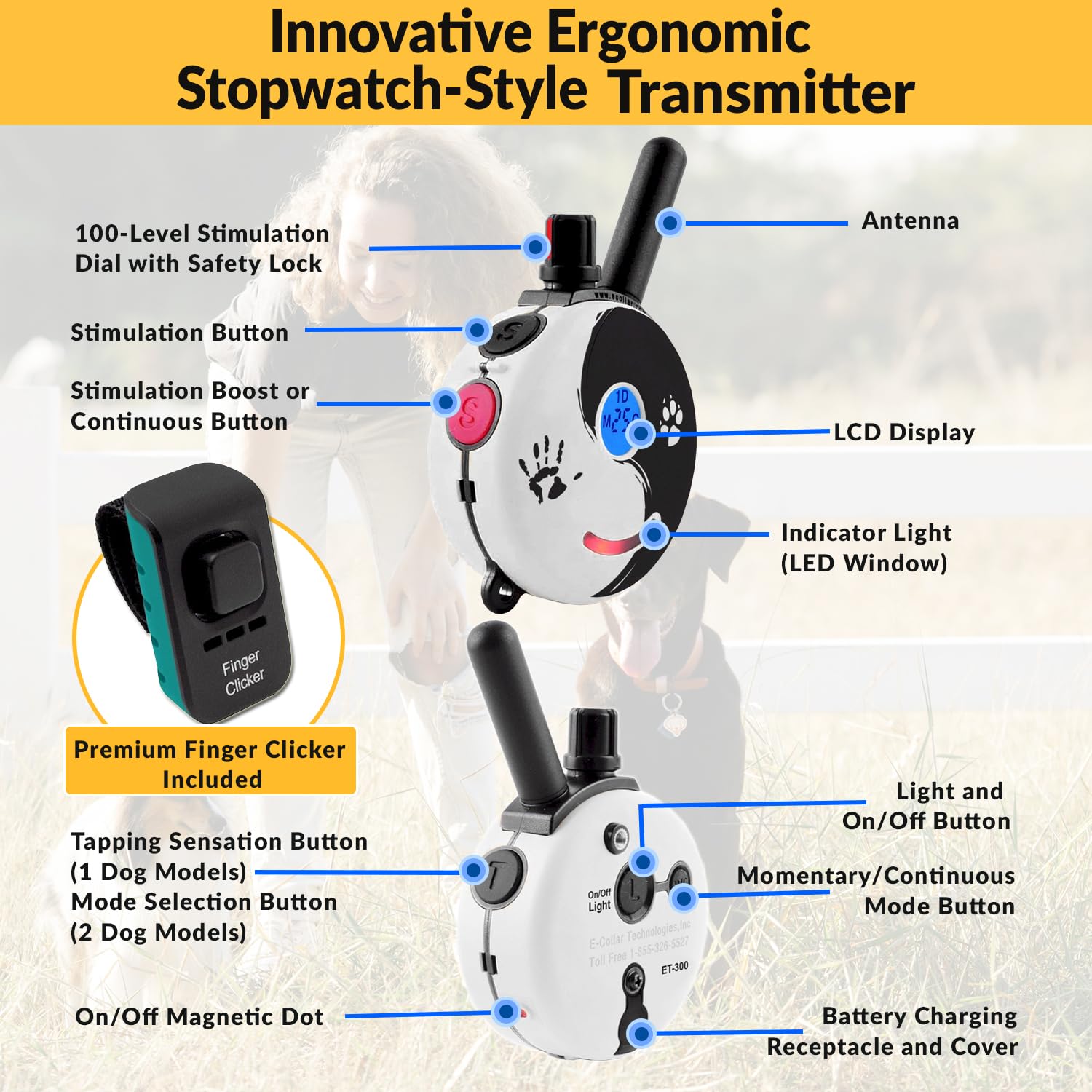 Educator E-Collar Remote Dog Training Collar - Waterproof, 100 Levels, Vibration, Light, Sound - Zen Color, Model ZEN-300-C, 1 Dog