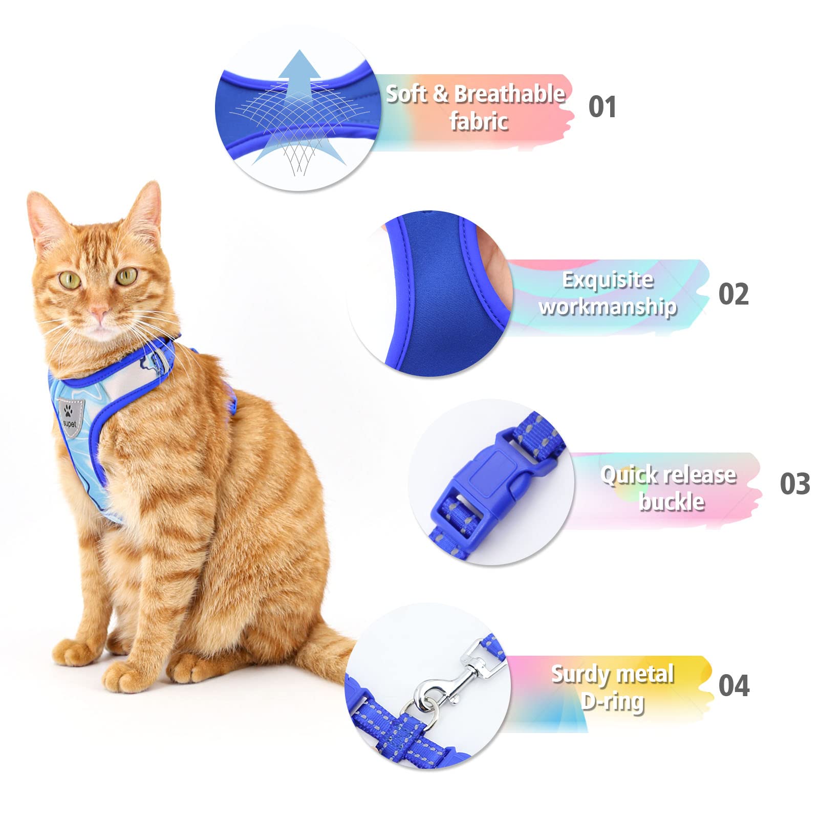 Supet Cat Harness And Leash Set Stylish Escape Proof Cat Vest Harness Adjustable Breathable Pet Harness With Reflective Trim Step-In Cat Leash And Harness For Cats Puppies M(Chest:11.0-18.3''