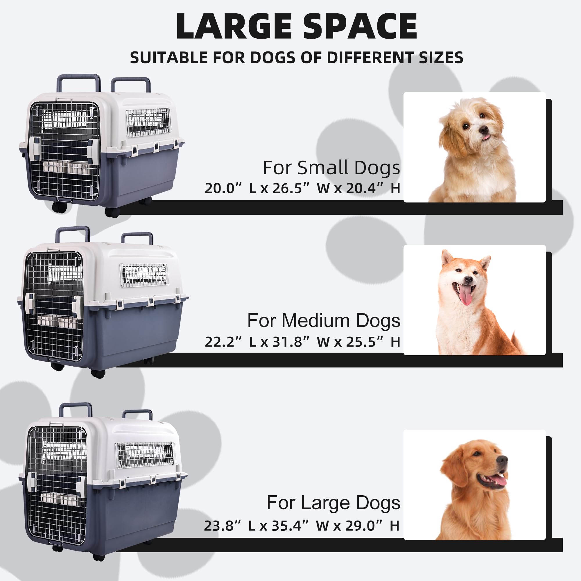 Elevon Plastic Dog Crate - Airline Approved Pet Carrier, X-Large, Gray, Model QD-ELPK-01XL-BAU, for Dogs and Cats