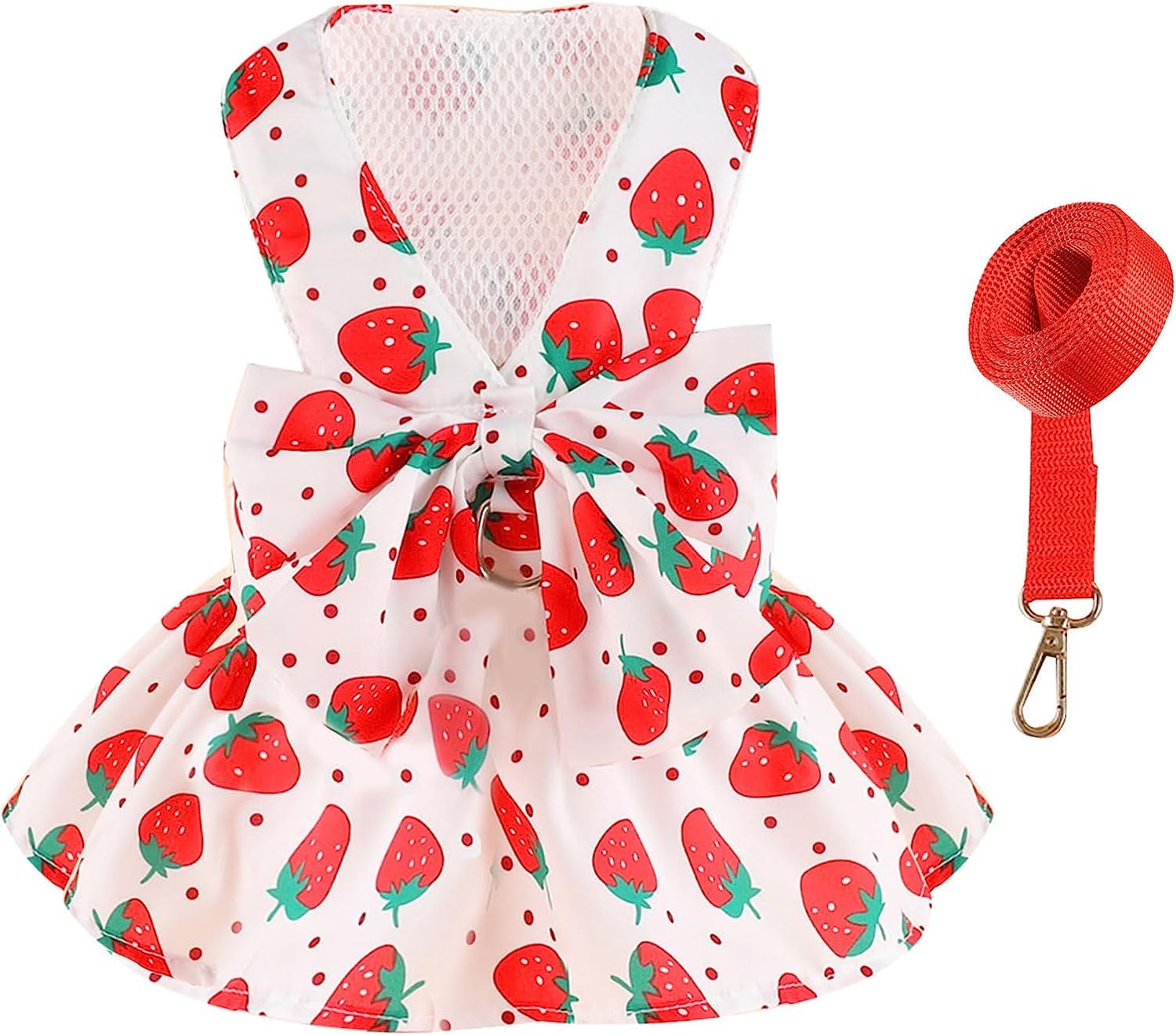 Kutkut Dog Harness Dress For Small Dogs Puppy Kitten Harness And Leash Set With Cute Bowknot Straberries Pattern Princess Dress 