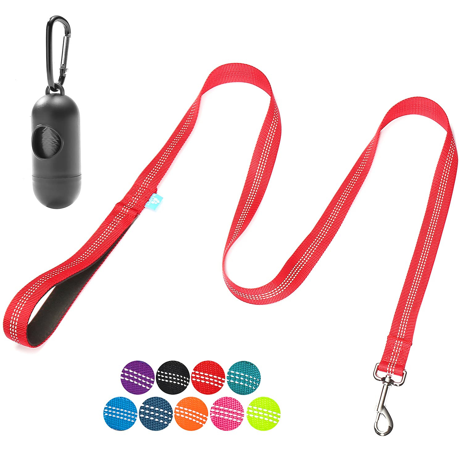 Baapet 5 Feet Nylon Dog Leash With Triple Reflective Threads And Comfortable Padded Handle For Walking, Training Lead Small Puppy, Medium And Large Dogs (3/4'' X 5 Ft, Red)