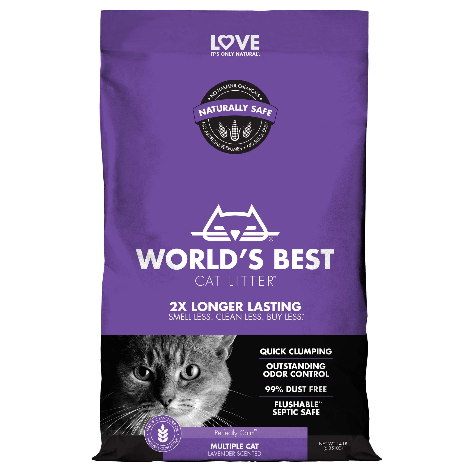 Worlds Best Cat Litter Cat Lavender Scented Multiple Cat Clumping Formula, 14-Pound Bag