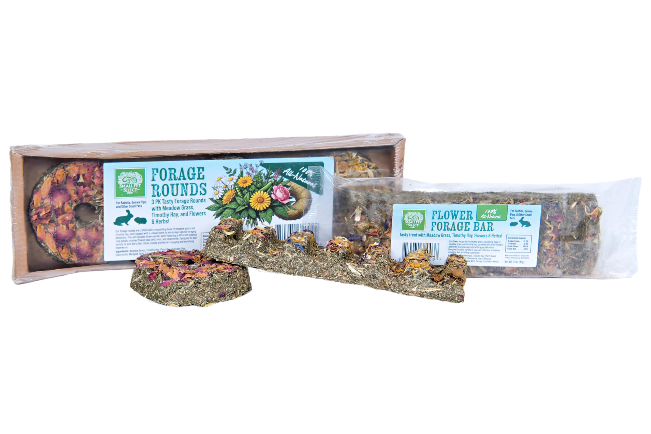 Small Pet Select Forage Duo Pack for Rabbits and Guinea Pigs, Natural Treats with Timothy Hay, Herbs and Flowers, Daily Enrichme