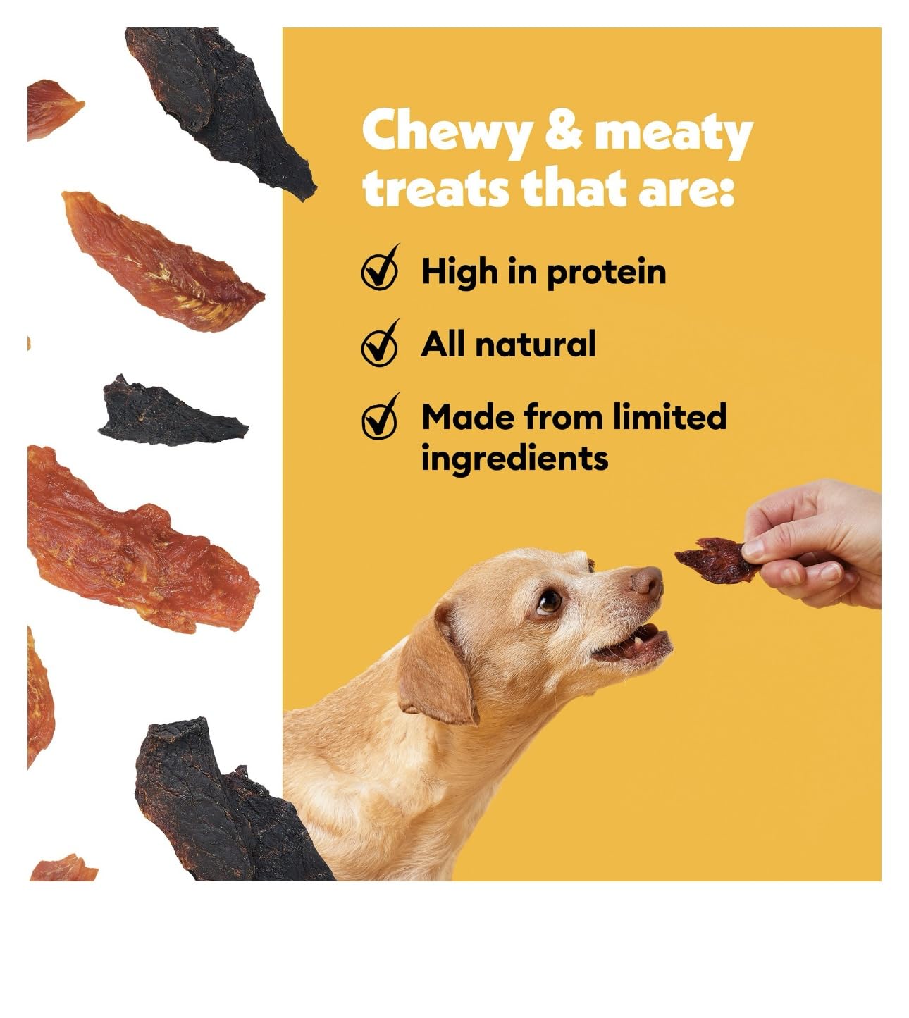 Wiggles & Wags Jerky Cuts Dog Treats, Assorted Chicken, Tuna & Pork, 16 oz with Bone Shaped Waste Bag Dispenser
