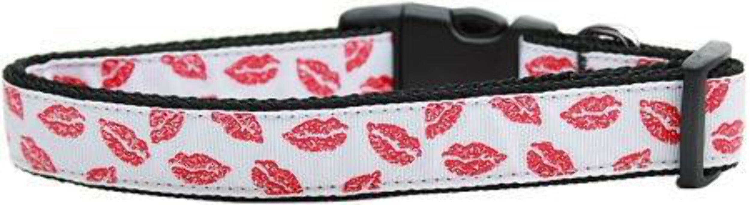 Pet Dog & Cat Nylon Collar or Leash, "Sparkling Smooches" XL Collar