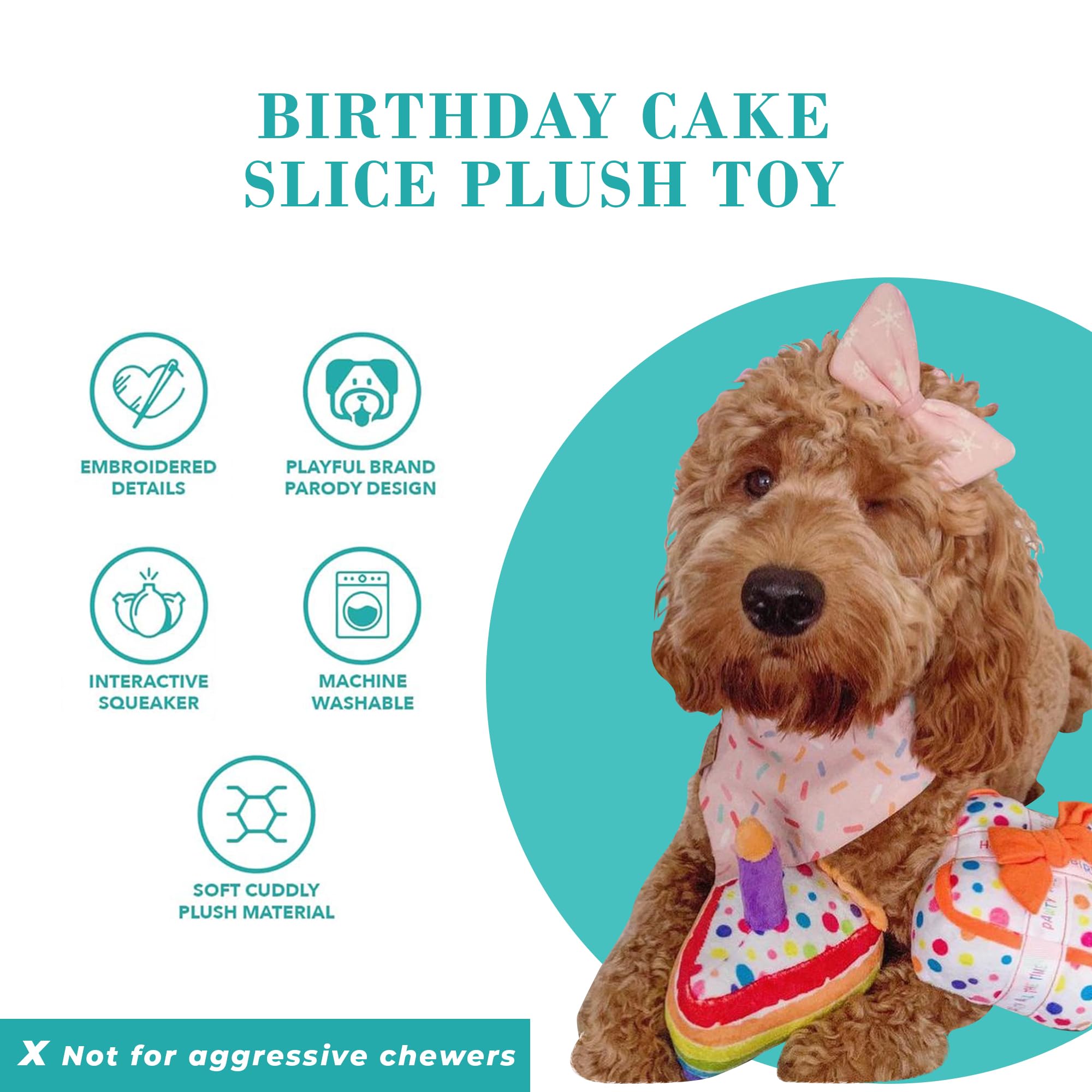 Haute Diggity Dog Birthday Cake Slice, Plush Designer Dog Toys With Interactive Squeaker, Stimulating Pet Enrichment, Machine-Wa
