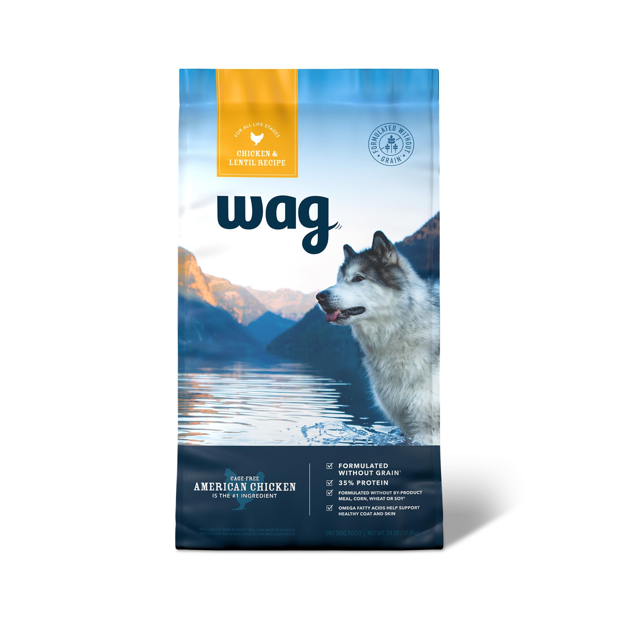 Amazon Brand - Wag Dry Dog Food Grain-Free Chicken & Lentil Recipe, High Protein (24 lb bag)