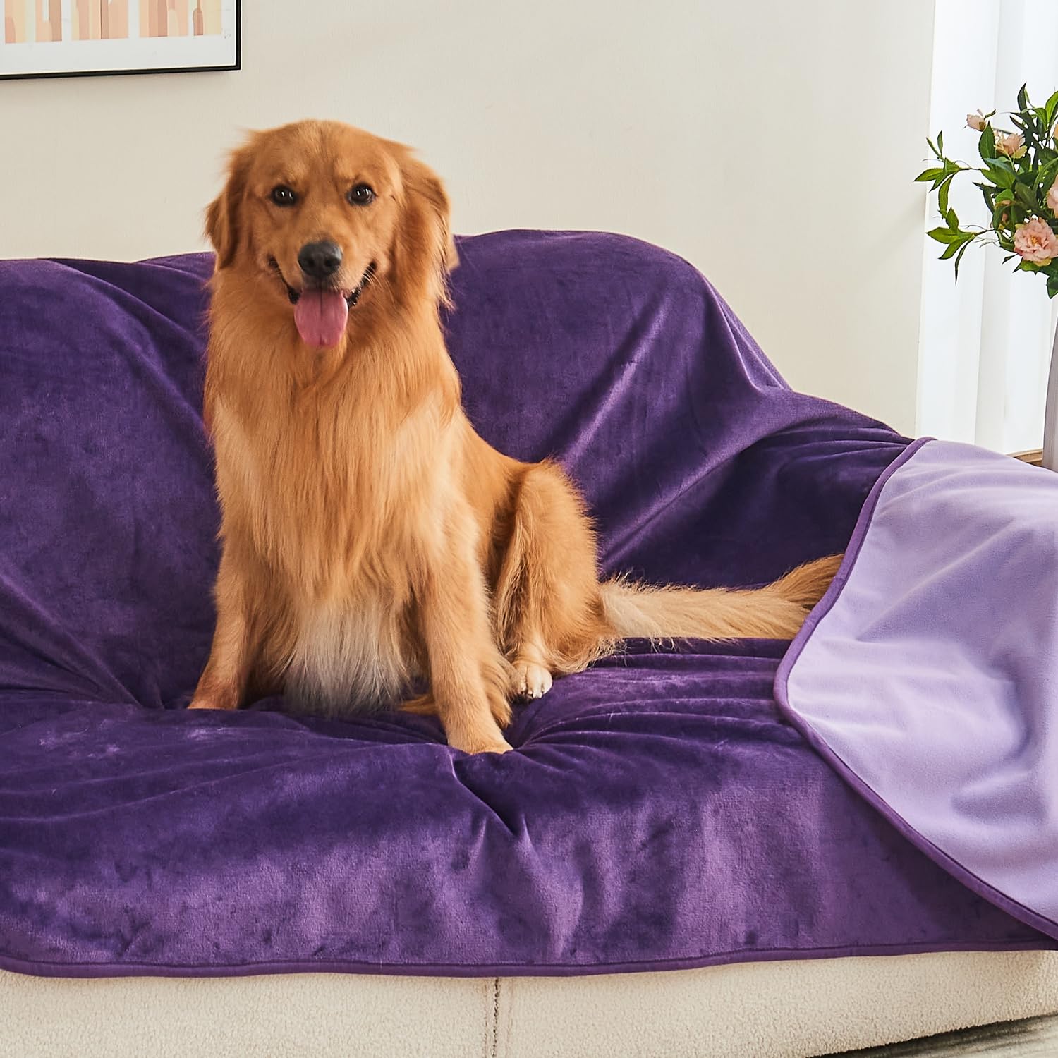 Yaning Waterproof Blanket, Reversible Bed Cover for Pets, 40"x60", Dark Purple/Light Purple, Soft Polyester, Model WBC-D1/4060D