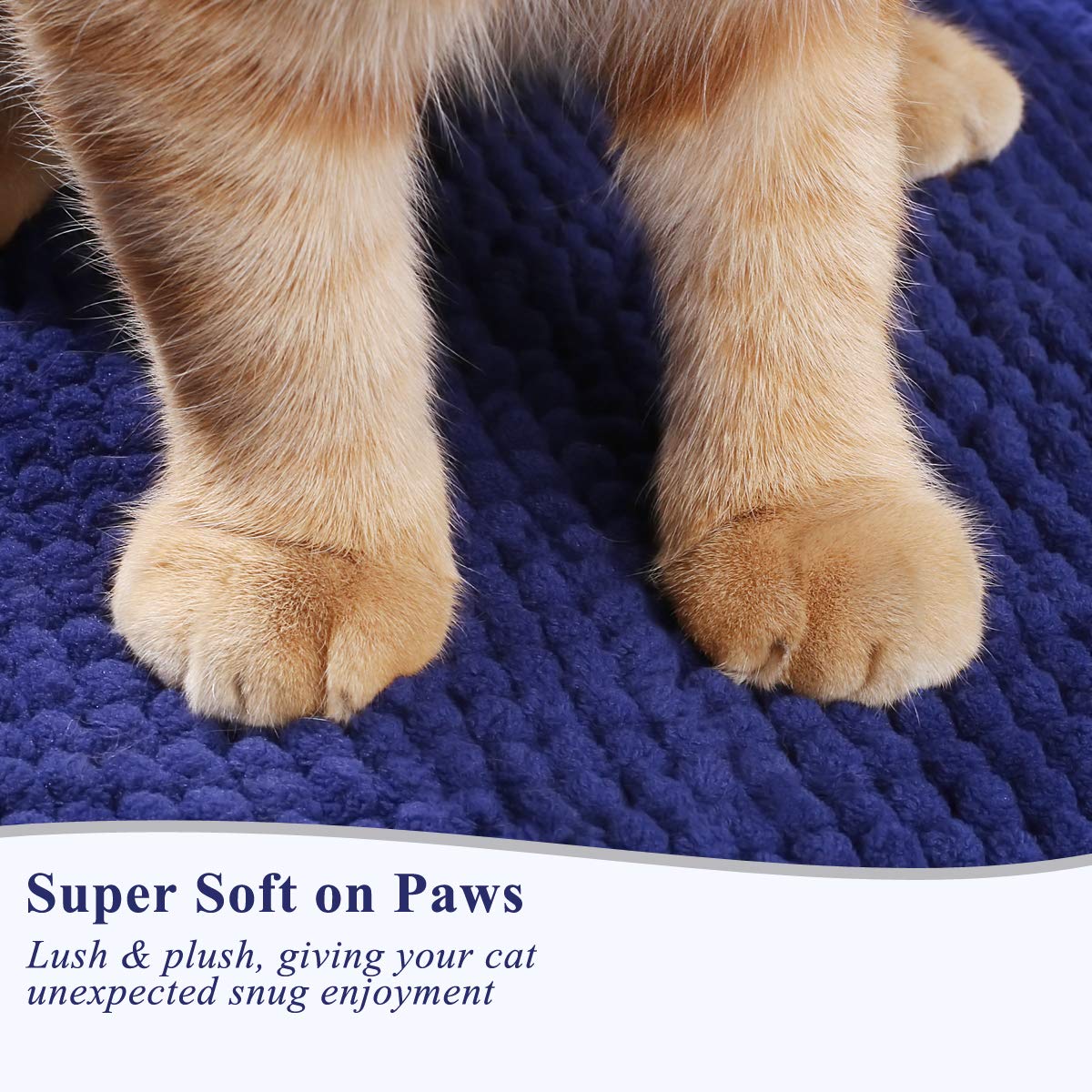 Vivaglory Large Cat Litter Mat 35'× 25', Waterproof & Washable Cat Mat For Litter Box, Super Soft For Cat Paws, Large, Navy Blue