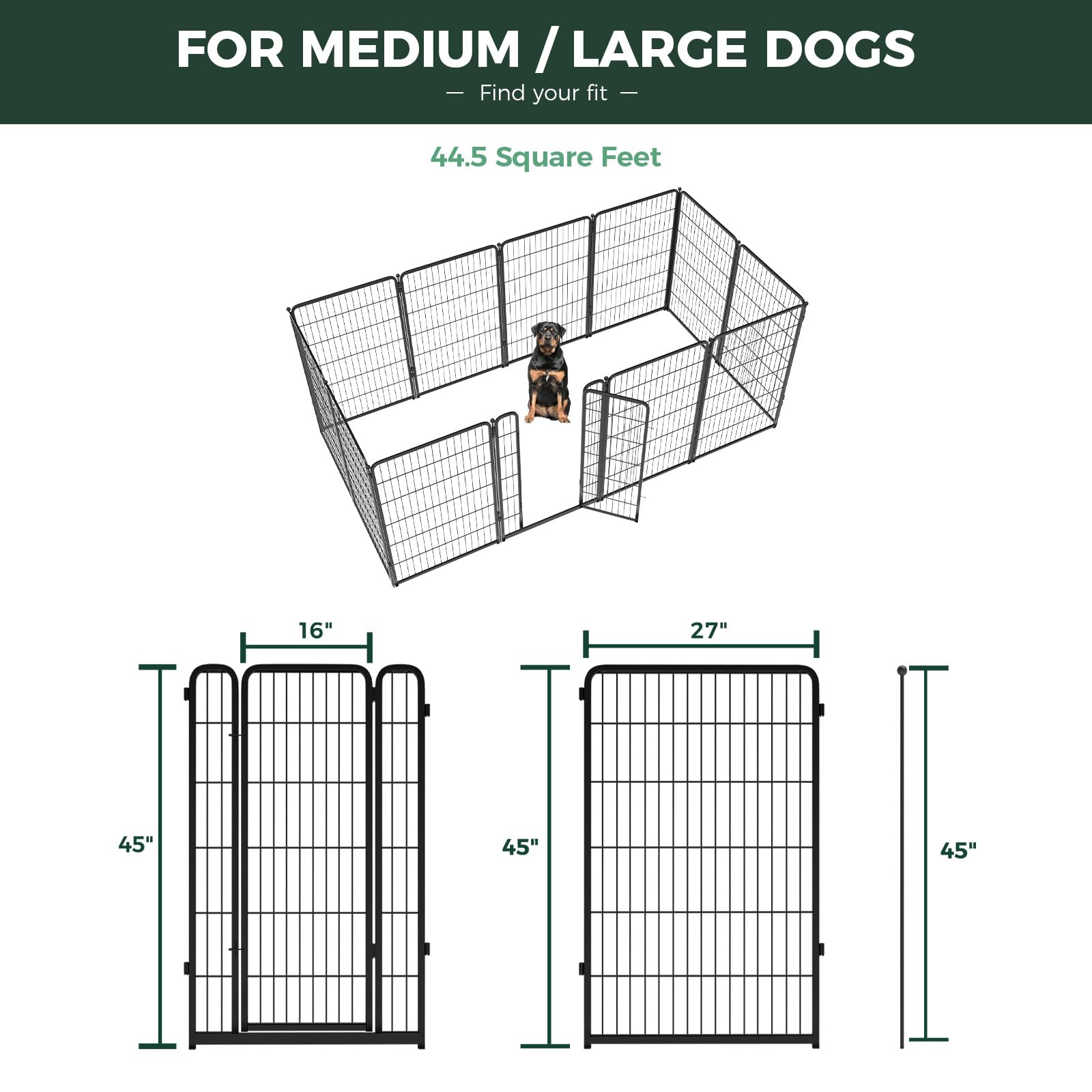 Fxw Homeplus Indoor Dog Playpen - Stress-Free And Safe Play, 45 Inch 12 Panels For Large Dogs, Black│Patented