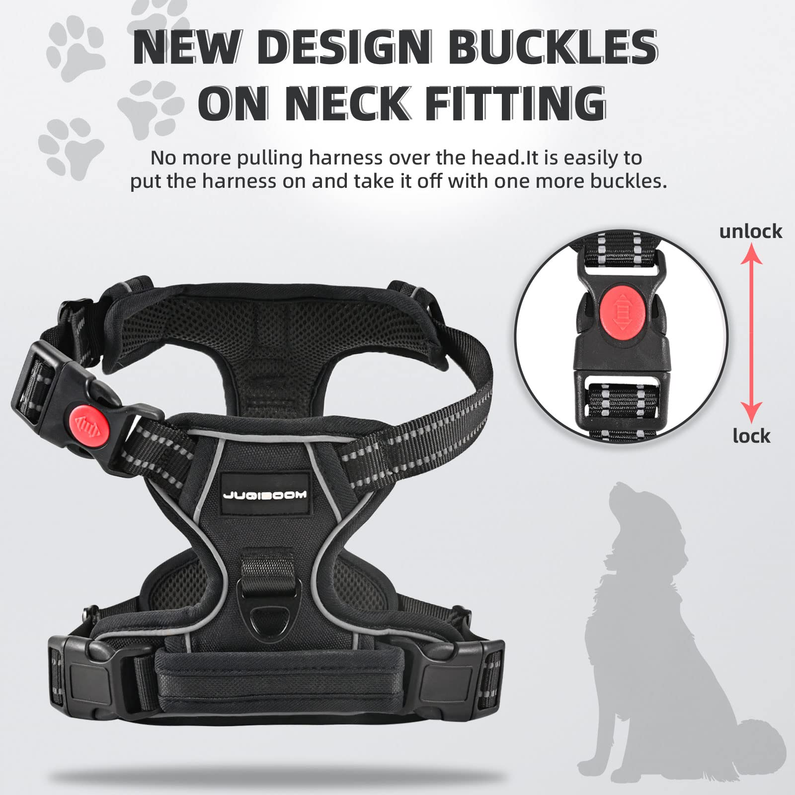 Juqiboom No Pull Dog Harness with Free Heavy Duty 5ft Leash, Adjustable Soft Padded Dog Vest, Reflective No-Choke Oxford Vest wi