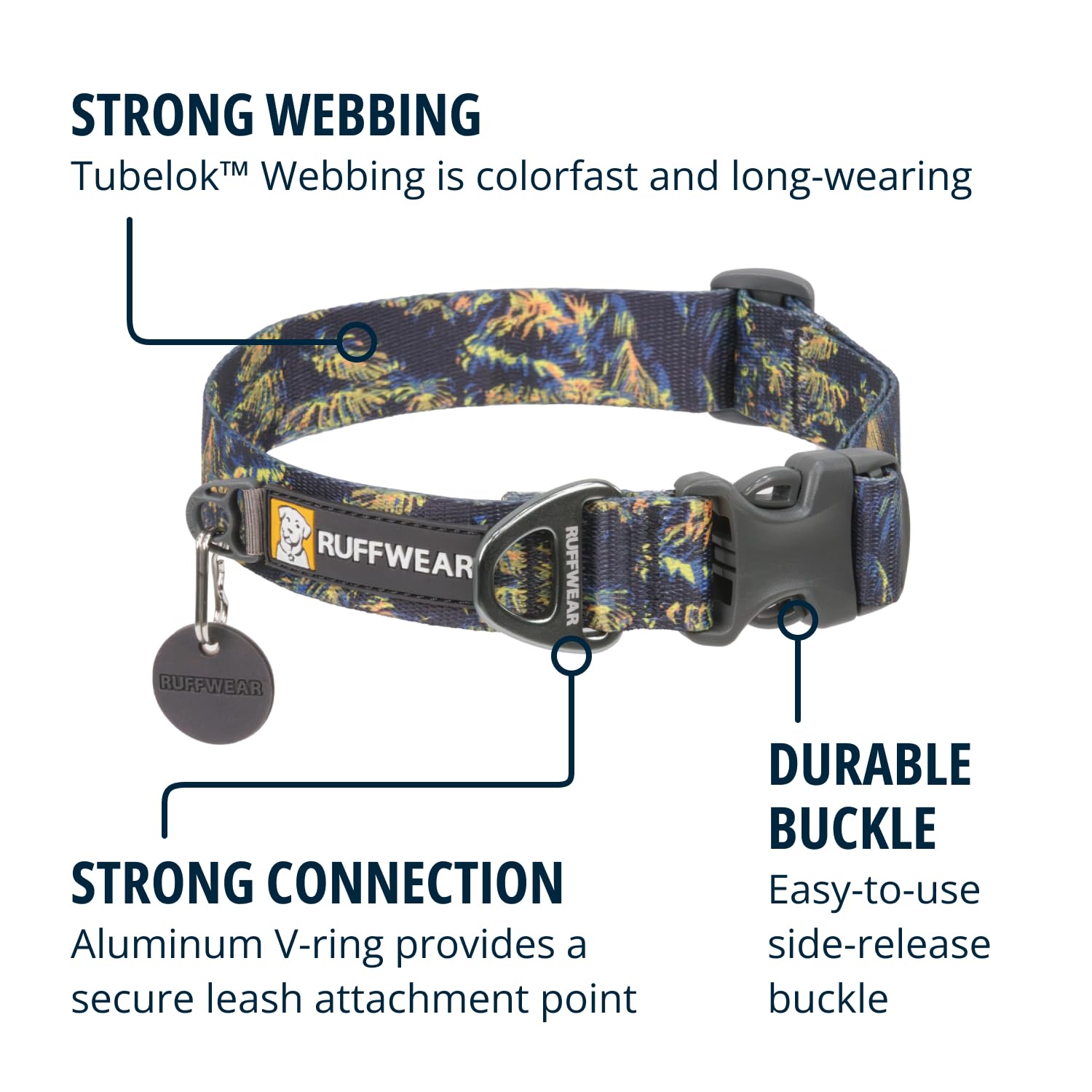 Ruffwear Front Range Dog Collar, Adjustable Tubelok Webbing, Reflective, 11"-14", Deep Jungle, Model 25451-9791114