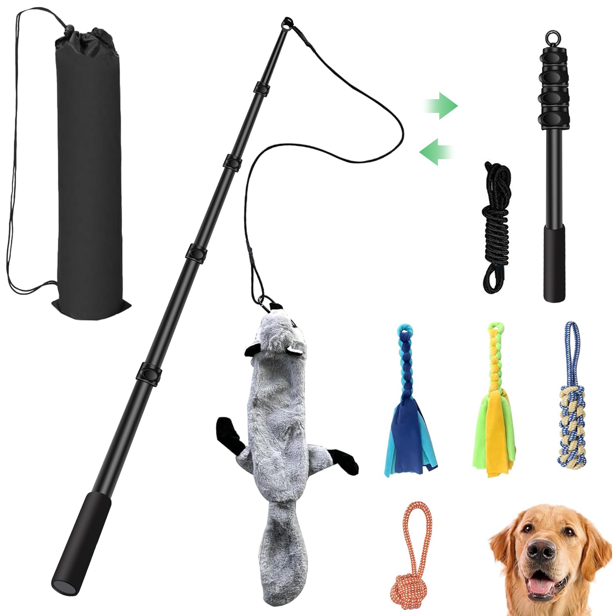 Amacielo Flirt Pole For Dogs, Interactive Toys Tug-Of-War For Dogs, Five-Section Retractable Adjustable Length,For Outdoor Exerc