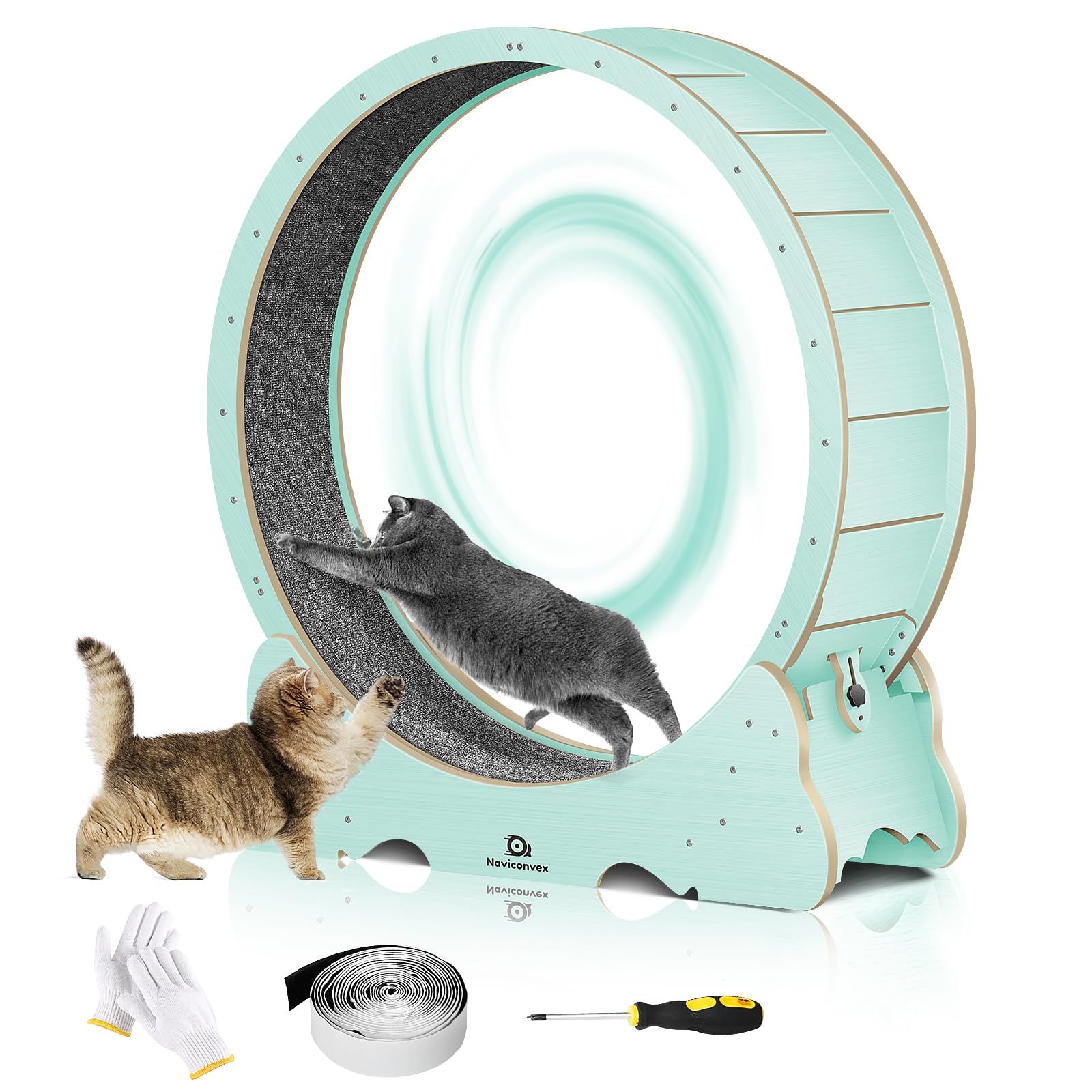 Naviconvex Cat Wheel, 47 Xl Large Cats Exercise Running Wheel, Cat Treadmill For Indoor Cats, Green