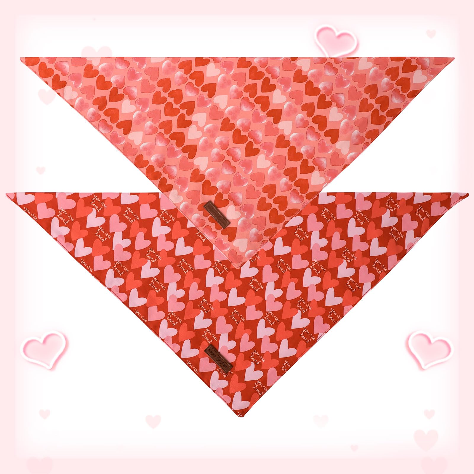 Unique Style Paws Dog Valentine'S Bandanas 2Pcs Washable Cotton Triangle Painting Love Heart Puppy Scarfs For Small Medium Large