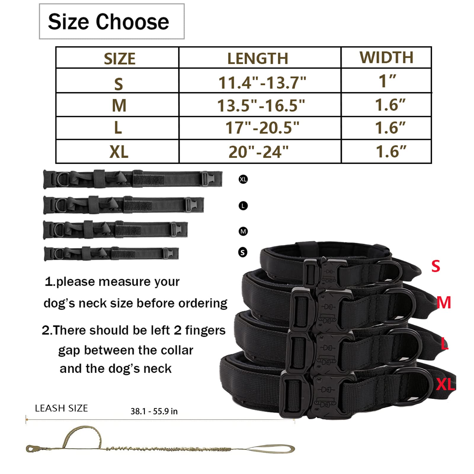 Tactical Dog Collar And Leash Set Tactical Dog Collar With Handle Bungee Leash Adjustable Military Training Nylon Collar Dog Training Collar Leash Set With Control Handleand Metal Buckle (Camo L