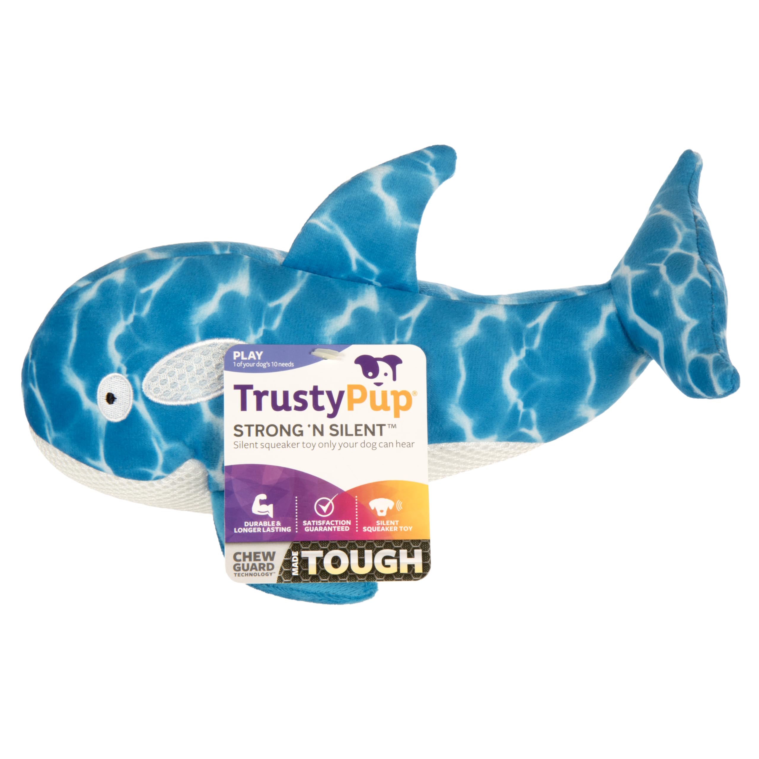 TrustyPup Orca Plush Chew Guard Dog Toy - Large, Soft Polyester, Blue, Model 70066