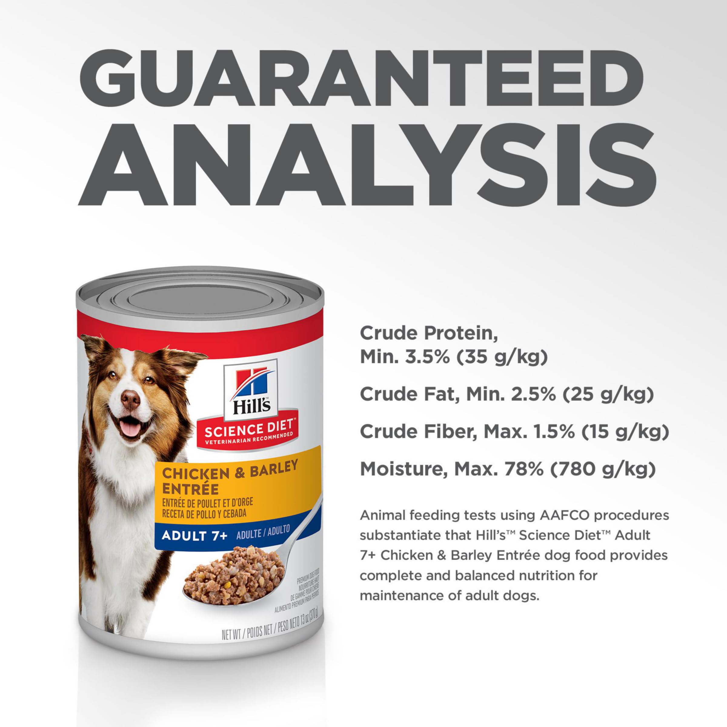 Hills Science Diet Adult 7+, Senior Adult 7+ Premium Nutrition, Wet Dog Food, Chicken & Barley Loaf, 13 oz Can, Case of 12