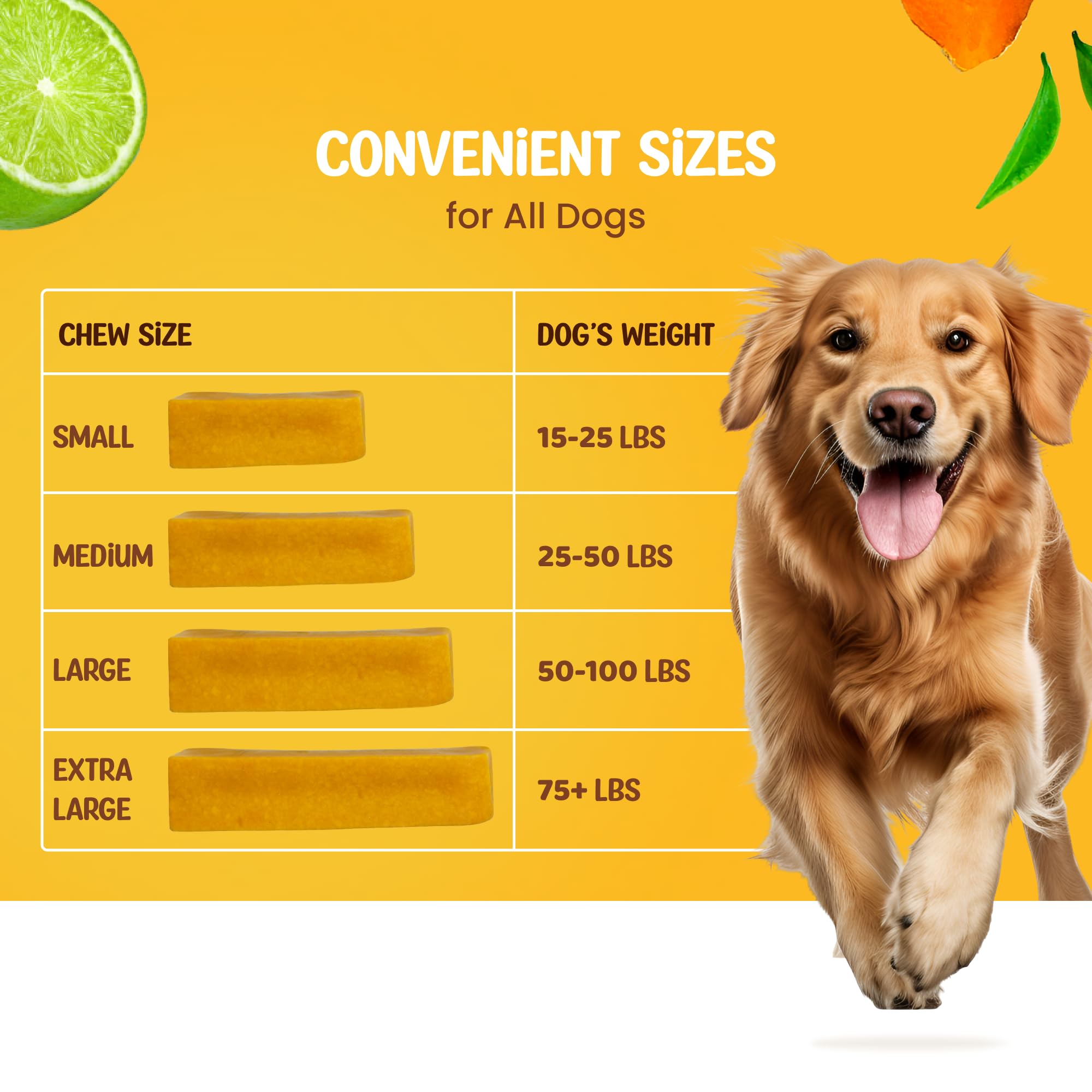 Dogsee Yak Cheese Chews for Dogs - Large 1lb Pack of 4 with Turmeric - Hip & Joint Health, Dental Care, Goldenrod Color