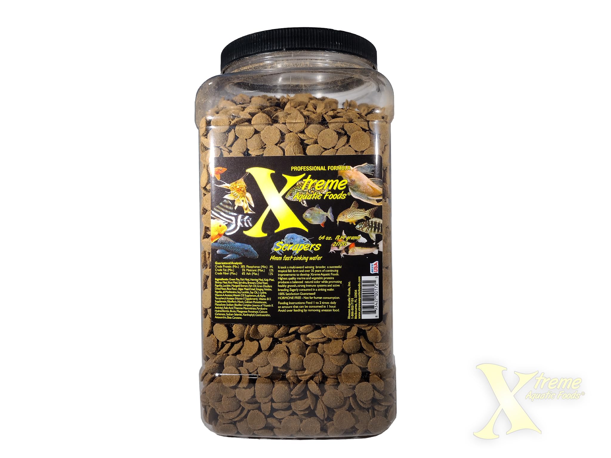 Xtreme Scrapers Wafers - Premium 14mm Fast-Sinking Fish Food - Nutrient & Cellulose Rich Ideal for Nocturnal Feeders, Catfish, P