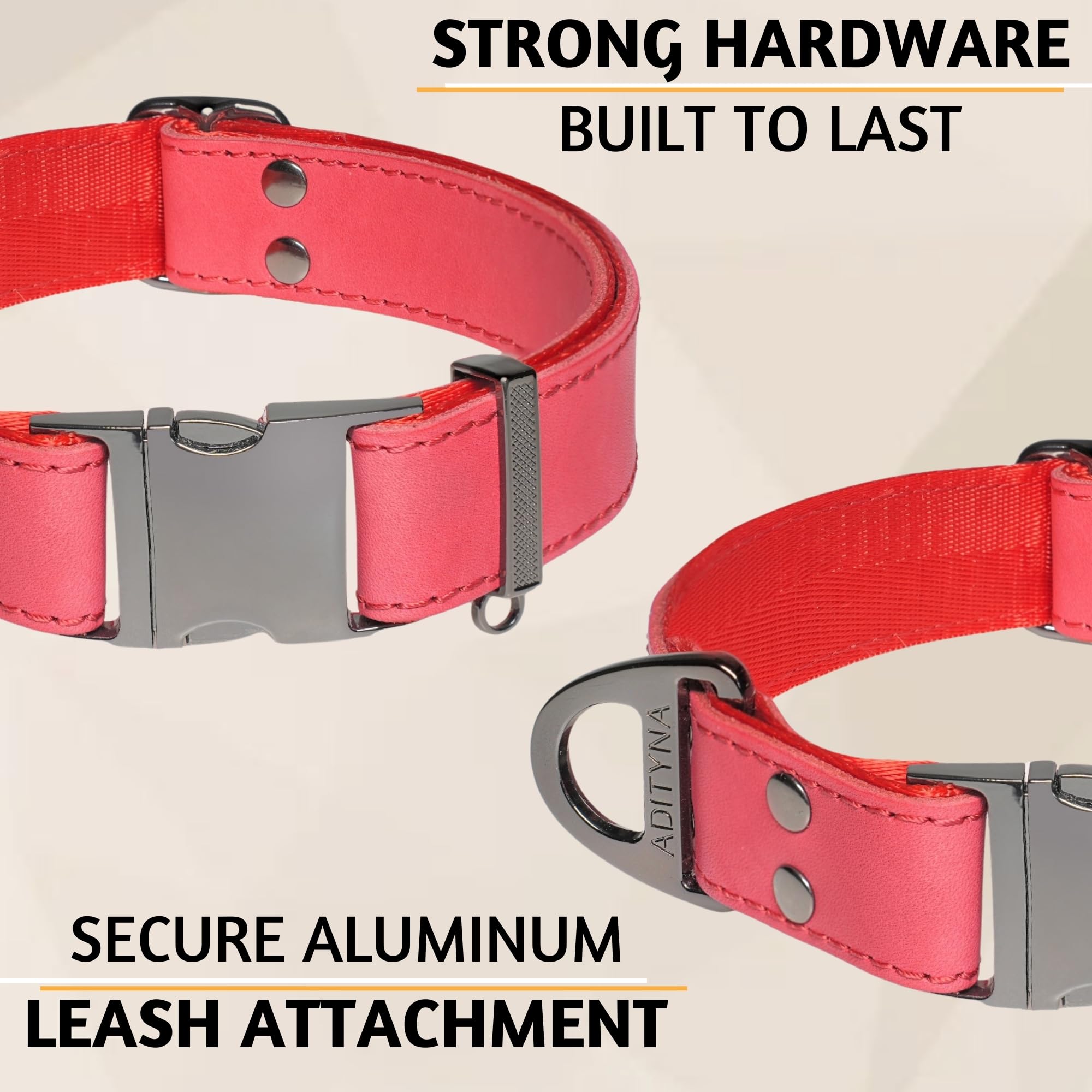 ADITYNA Leather Dog Collar - Heavy-Duty, Adjustable for Large & XL Dogs, Fits 19-30" Necks, Red, Model LC3 L/XL