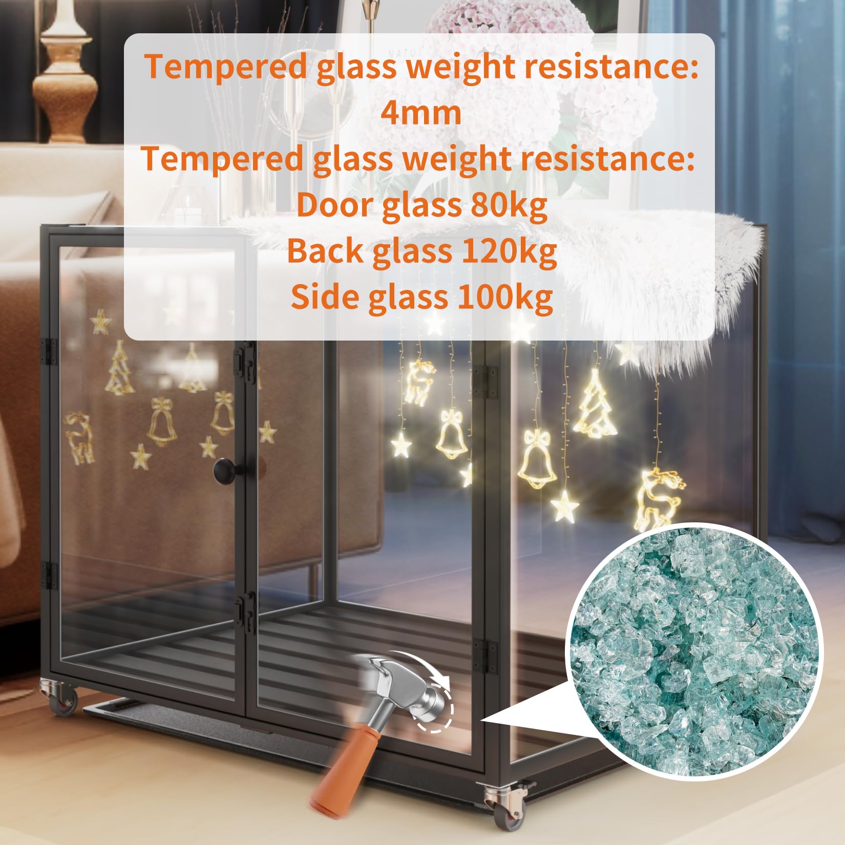 Bingopaw Clear Dog Crate Furniture: Extra Large Dog Crate Table Made By Hard Transparent Tempered Glass With Great Airflow - Dec