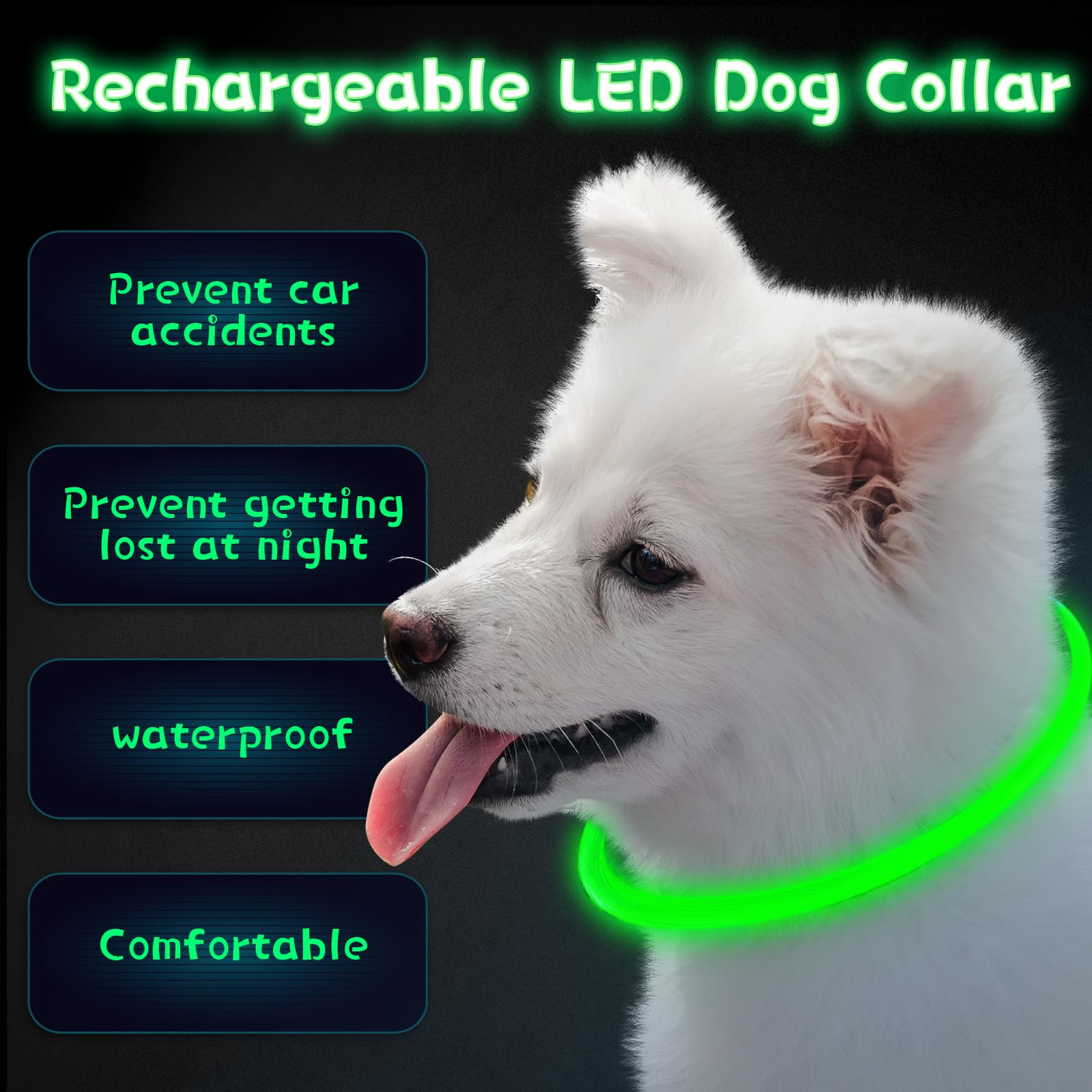 Weewooday 3 Pcs Dog Collar Led Usb Rechargeable Lights Dog Necklace Collars Doggy Lights For Night Walking Adjustable Safety Lam