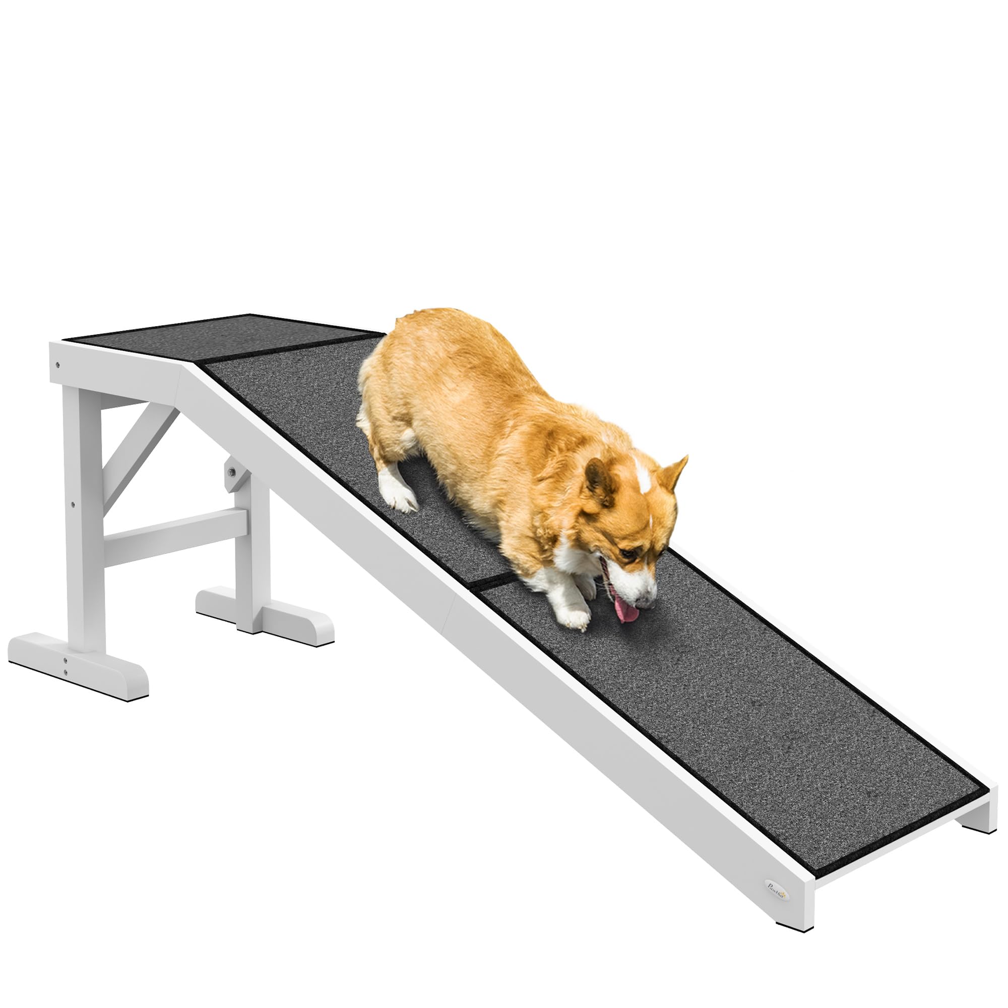 Pawhut Dog Ramp For Bed, Pet Ramp For Dogs With Non-Slip Carpet And Top Platform, 60'' X 16'' X 20'', White