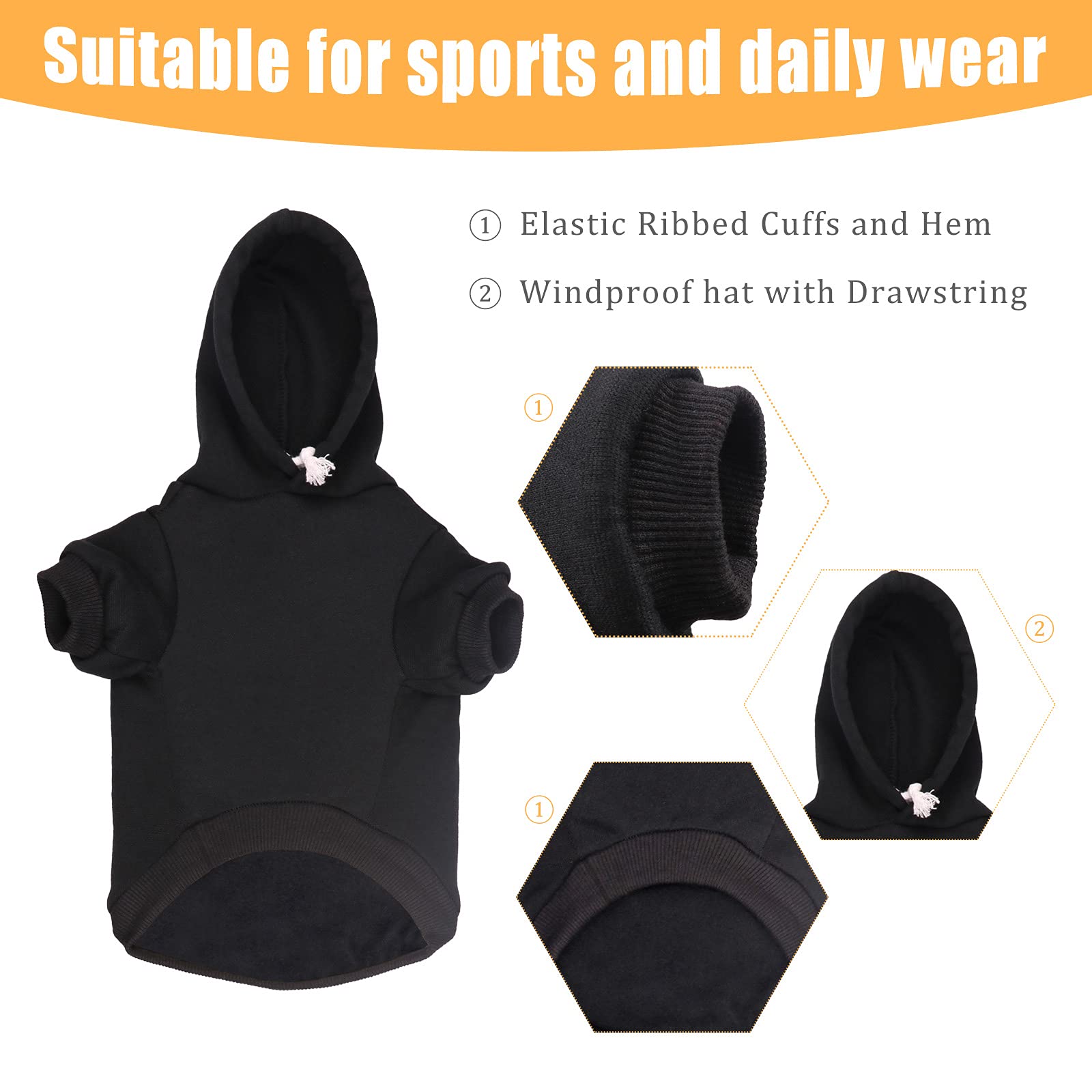 Uteuvili Dog Hoodie - Black Soft Brushed Fleece Sweater for Large Dogs (XL) - Model UTE140319