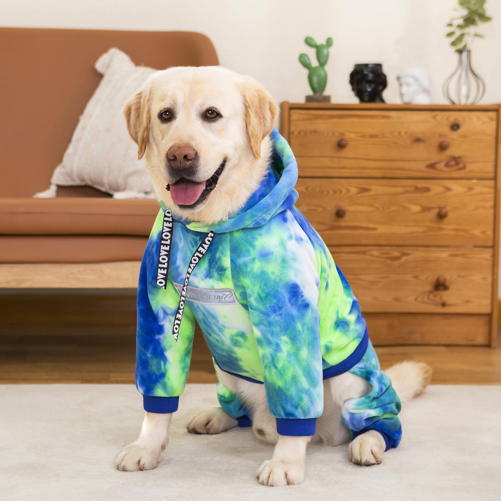 Yeapeeto Dog Hoodie Winter Coat For Large Medium Dogs, Pullover 4 Legs Warm Hooded Sweatshirt, Fleece Jacket For Cold Weather (B