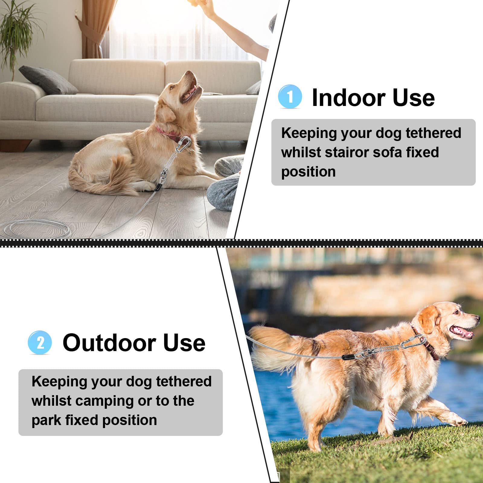 Jenico Dog Tie Out Cable, 10-150Ft Runner Cable With Swivel Hook And Shock Spring, Outdoor Dog Leash Tether For Small To Medium