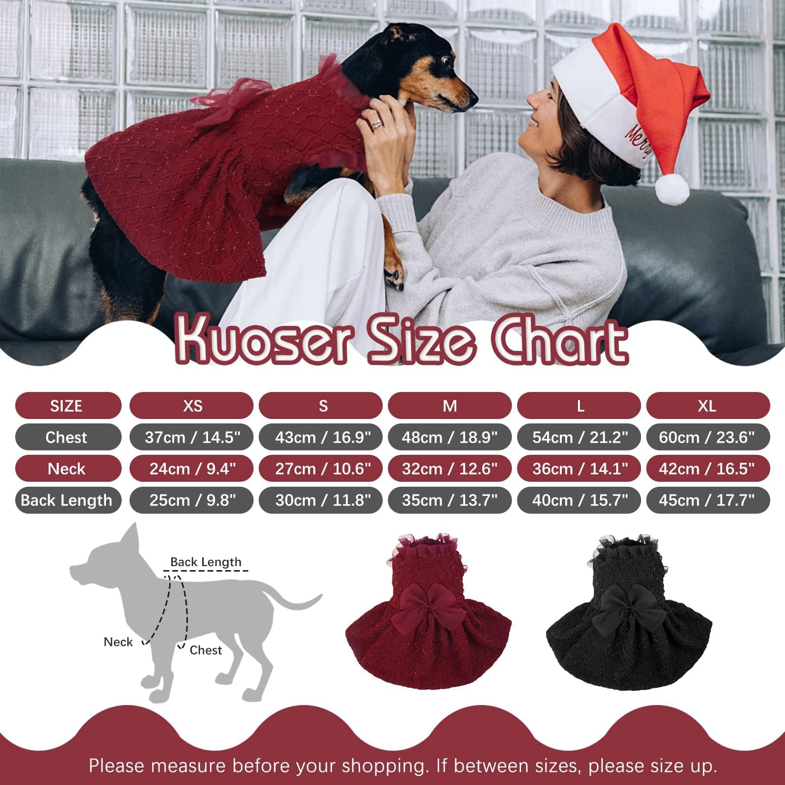Kuoser Dog Dress, Dog Dresses For Medium Dogs, Cute Puppy Dress With Bow-Knot Girl Princess Dog Tutu Dress Costume Pet Outfit Cat Clothes For Birthday Party Christmas Wedding, Red Medium