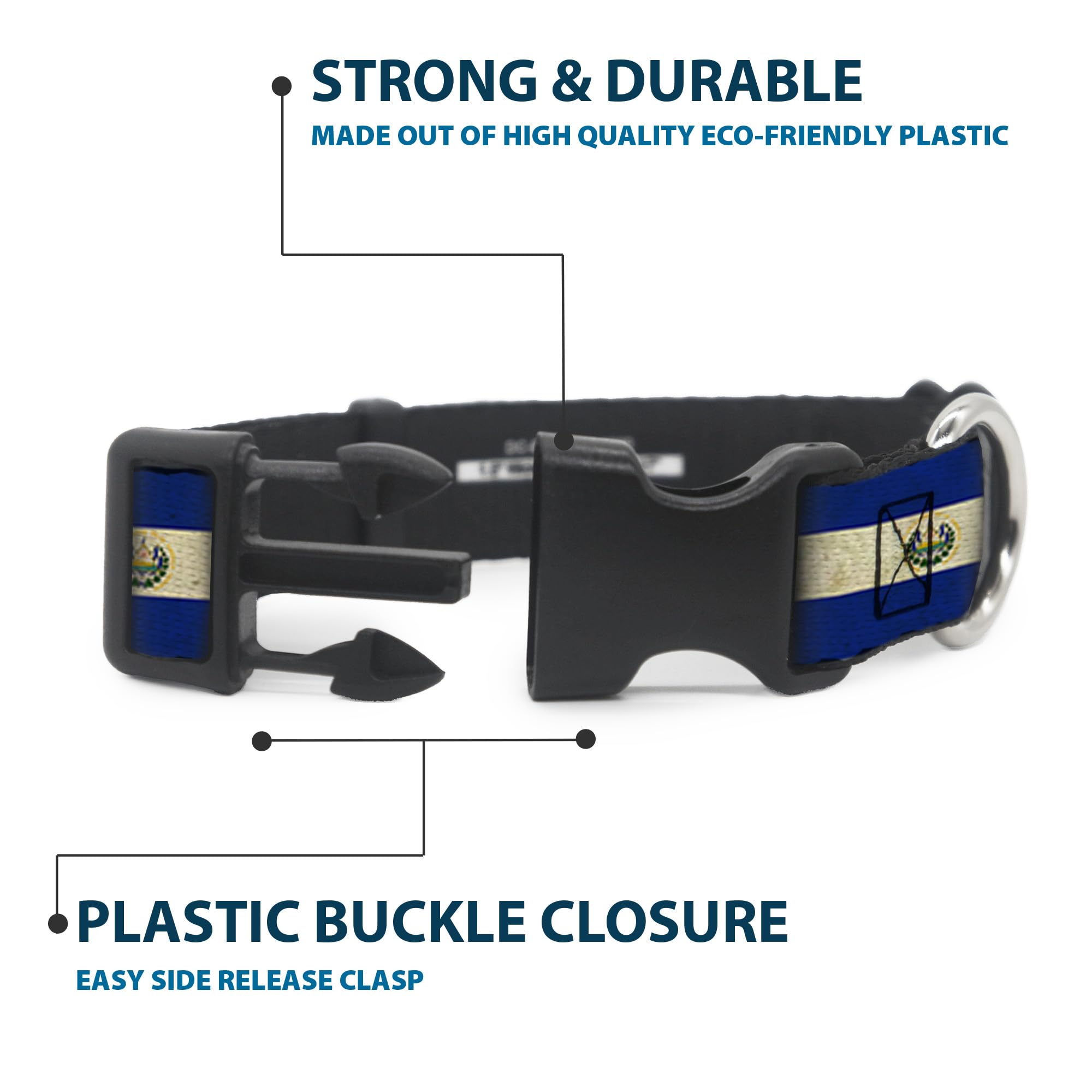 Buckle-Down PC-W30537-WS El Salvador Flag/Black Plastic Clip Collar, Wide Small/13-18