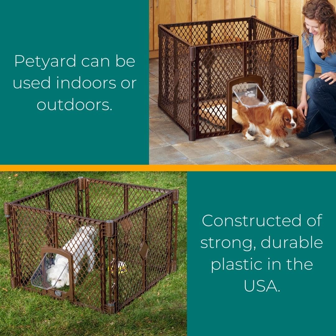 Mypet North States Petyard Passage: 4-Panel Folding Dog Playpen Indoor Or Outdoor. 7 Sq. Ft. Puppy Playpen, Lockable Pet Door. Freestanding Play Pen Dog Gate. Made In Usa. 26' Tall, Brown