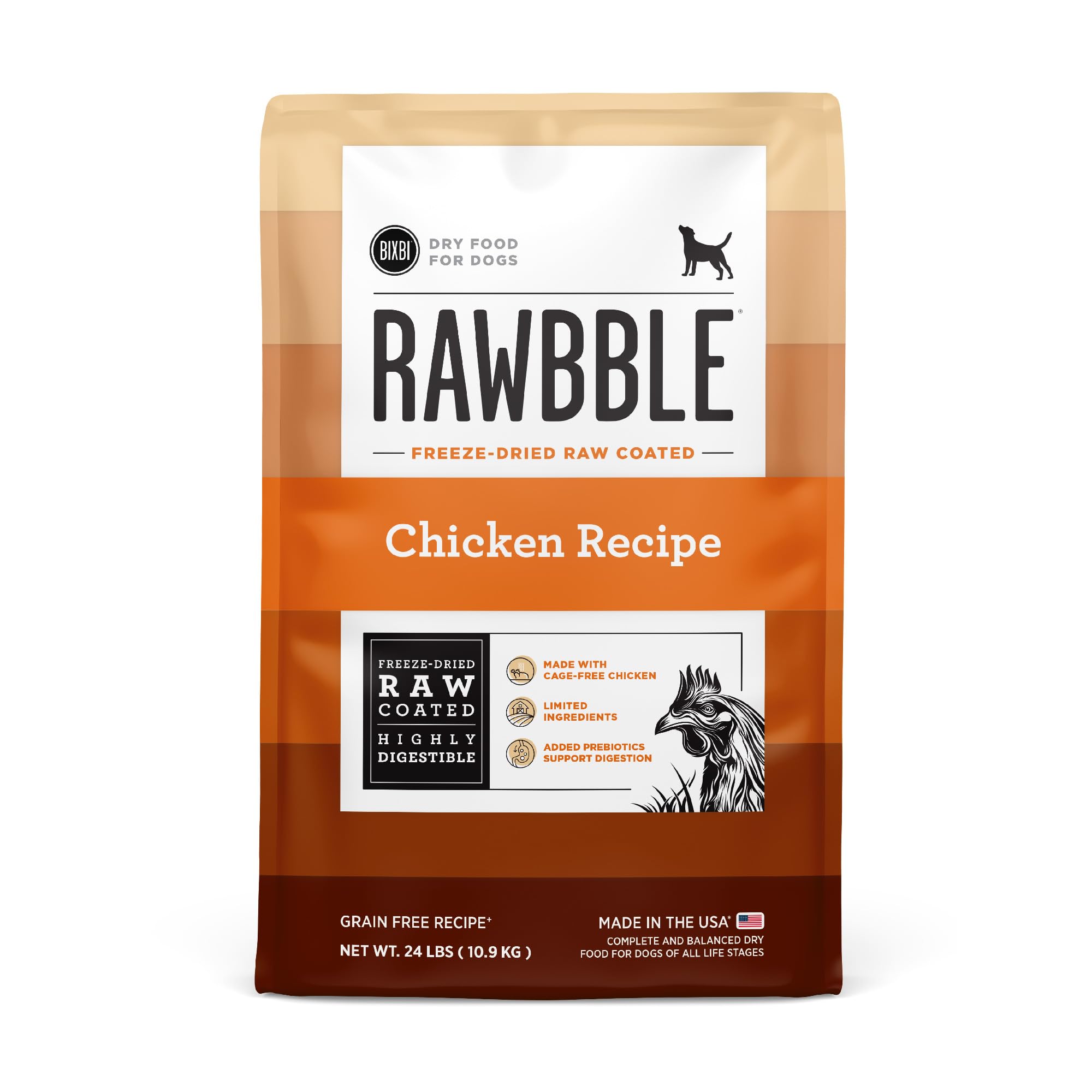 BIXBI Rawbble Dry Dog Food, Chicken, 24 lbs - USA Made with Fresh Meat - No Meat Meal & No Corn, Soy or Wheat - Freeze Dried Raw