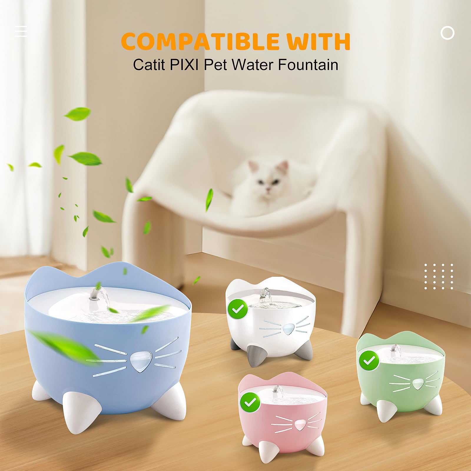 KTNAid 20 Pack Pet Fountain Filters for Catit PIXI Cat Drinking Fountain, Replacement Triple Action Water Filter with Ion-Exchan
