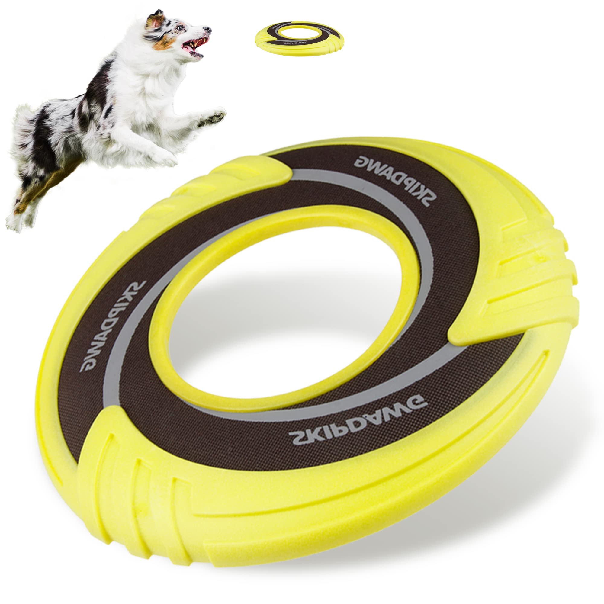 SKIPDAWG Interactive Tug Toy, Flying Disc Water Toy Non-Toxic Light TPR/Nylon Fabric, Pet Training and Outdoor Exercise Toys for