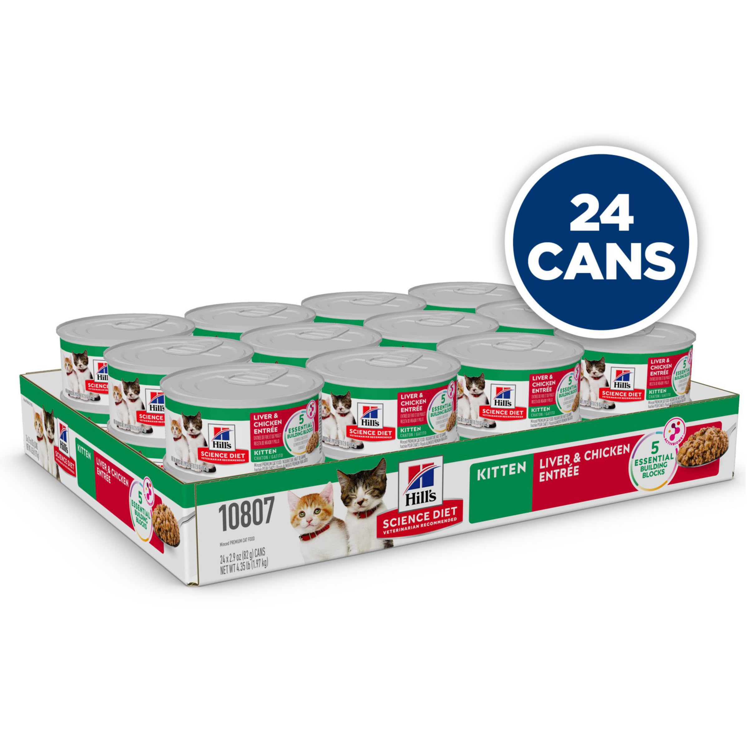 Hills Science Diet Kitten, Kitten Premium Nutrition, Wet Cat Food, Liver & Chicken Minced, 2.9 oz Can, Case of 24