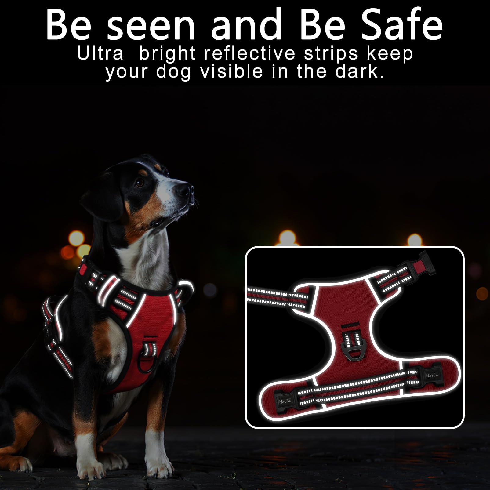 Timos Dog Harness Medium Sized, No Pull Dog Harness With Neck Lockable Snap,No Choke Front Clip Dog Reflective Harness,Adjustabl