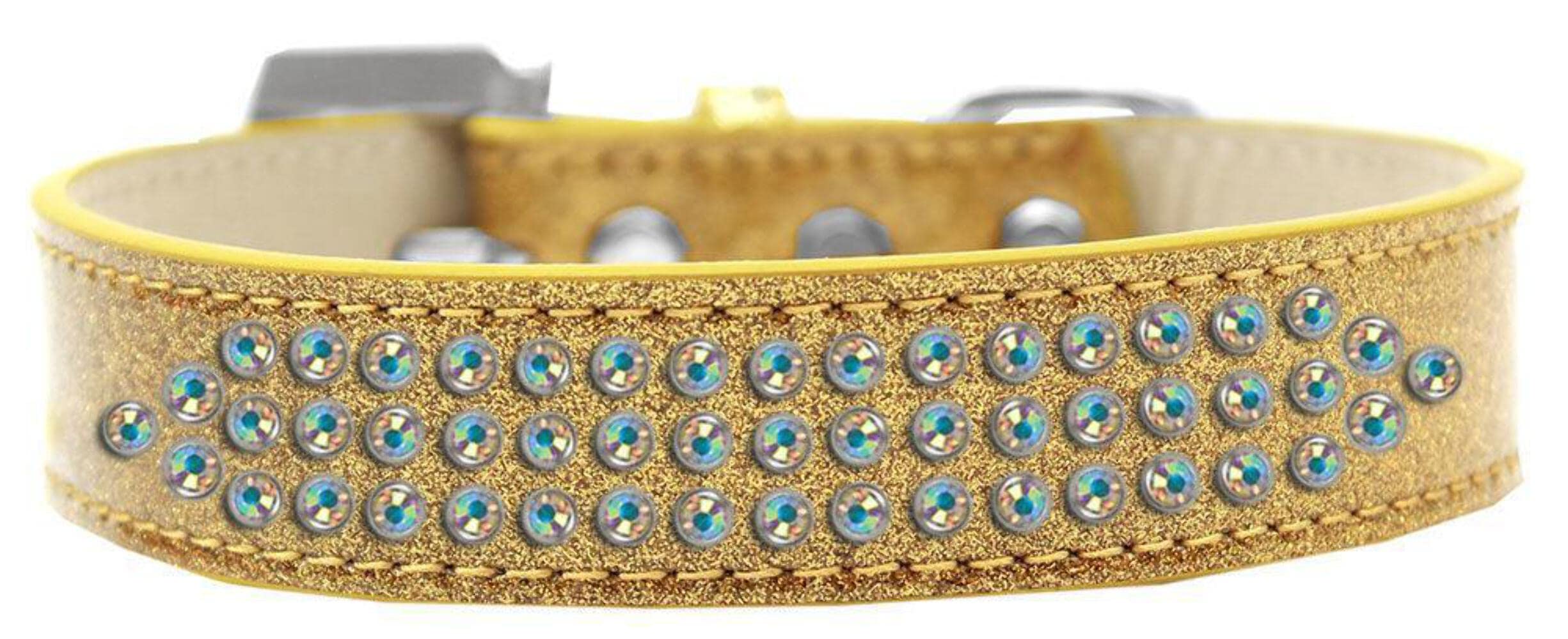 Mirage Pet Products Three Row AB Crystal Ice Cream Dog Collar, Size 14, Black
