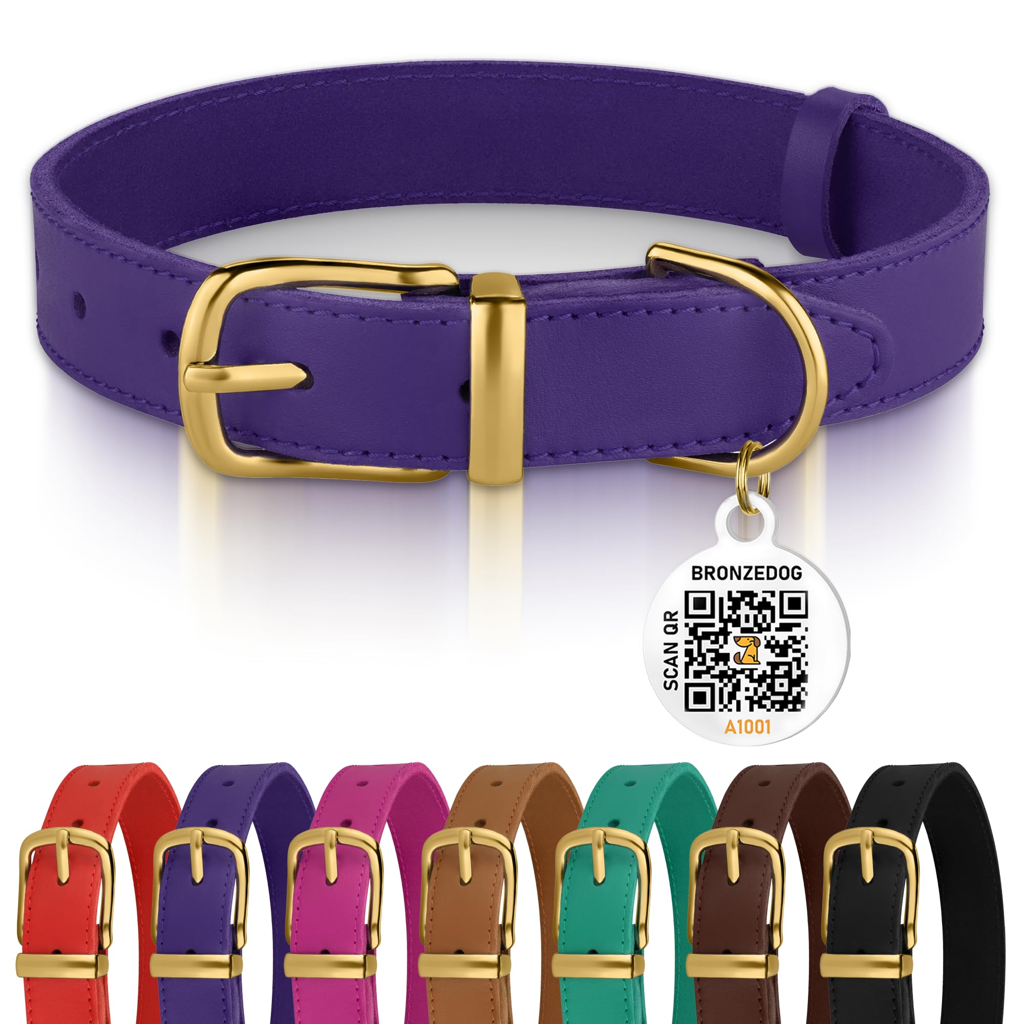 Bronzedog Leather Dog Collar With Metal Buckle Durable Basic Pet Collars For Small Medium Large Dogs (11-13 Inch (Pack Of 1), Pu