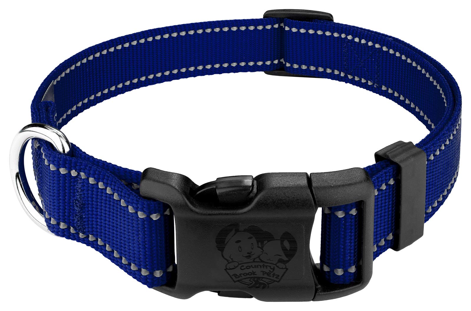 Country Brook Petz - Deluxe Royal Blue Reflective Nylon Dog Collar - Extra Large