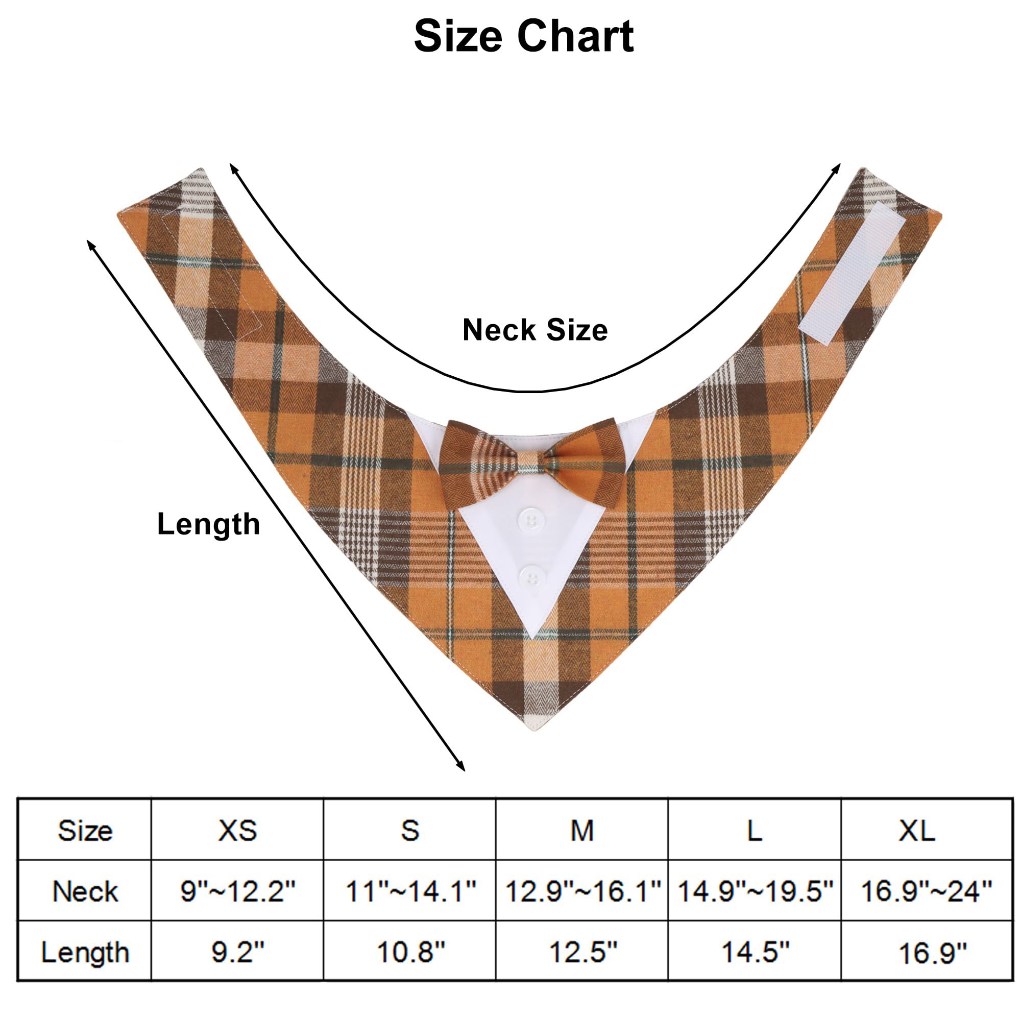 Adoggygo Fall Dog Tuxedo Bandana, Orange Plaid Dog Tux Collar With Bowtie Adjustable Dog Halloween Thanksgiving Formal Costume For Extra Small Dogs Pets (Xs, Fall)