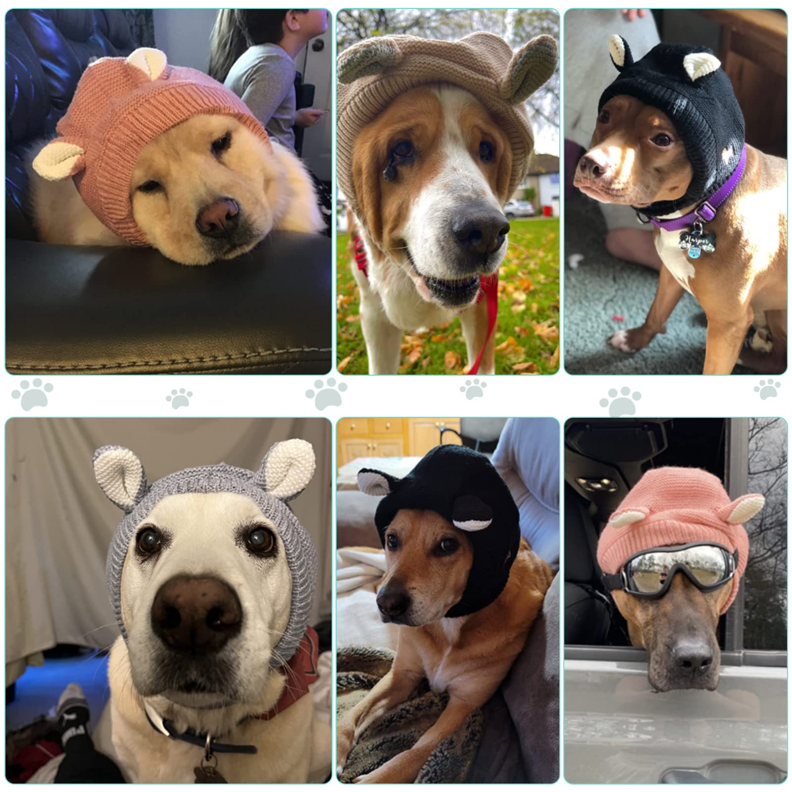 Quiet Ears For Dogs, Dog Ear Muffs Noise Protection Knitted Pet Ears Snood Head Wrap Hats For Medium To Large Cats Pets(Lake Gre