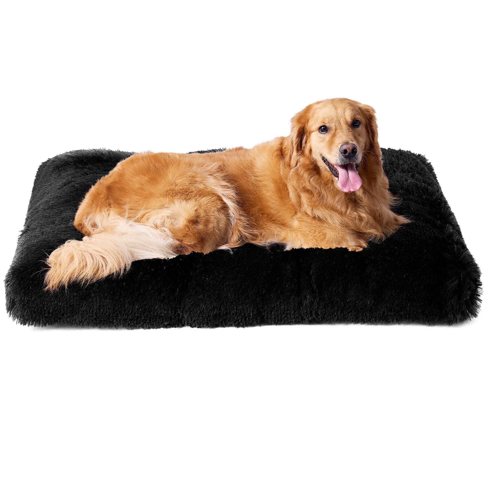 Eheyciga Fluffy Dog Crate Bed For Extra Large Dogs, Plush Faux Fur Dog Crate Pad, Calming Anti Anxiety Xl Dog Bed For Crate, Washable Soft Warm Dog Crate Mat With Non-Slip Bottom, Black