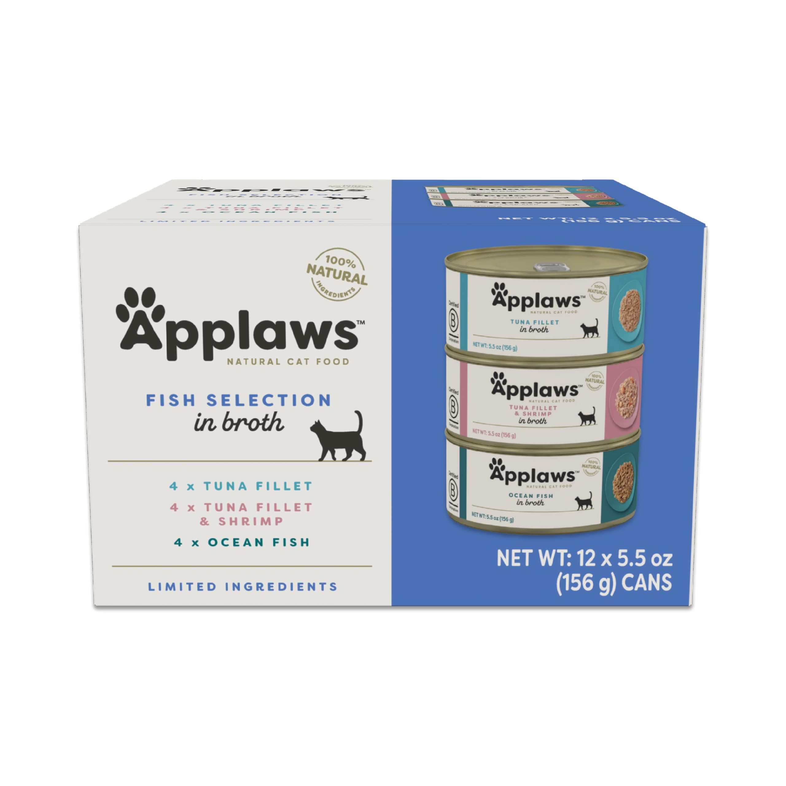 Applaws Natural Wet Cat Food in Broth, Limited and Natural Ingredients, High Protein with No Artificial Additives, Fish Selectio